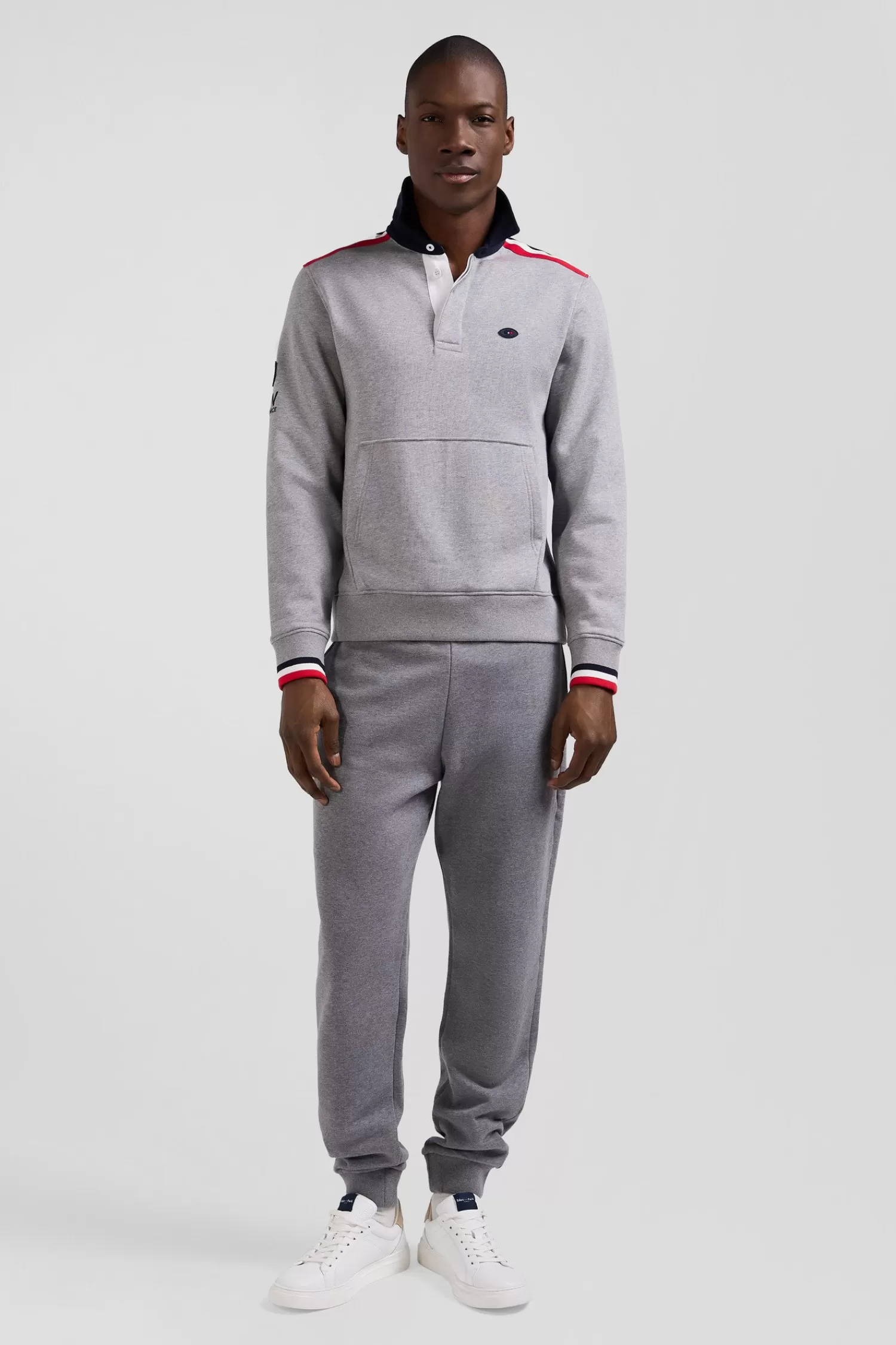 Eden Park Regular mottled grey XV de France cotton sweatshirt with rugby shirt collar< Sweatshirts