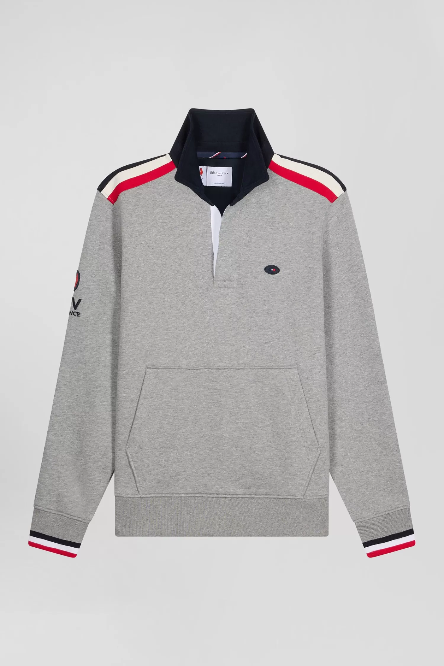 Eden Park Regular mottled grey XV de France cotton sweatshirt with rugby shirt collar< Sweatshirts
