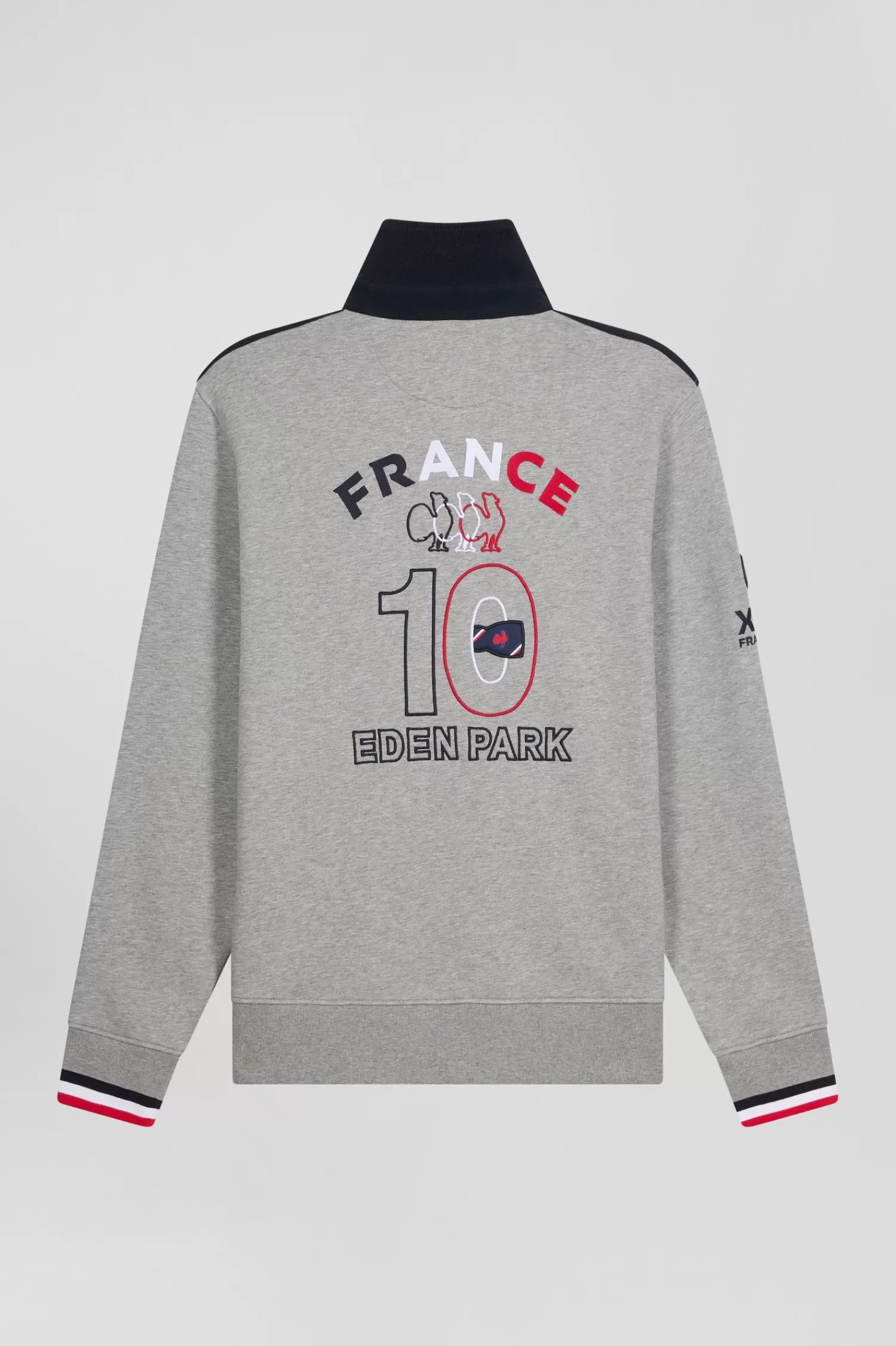 Eden Park Regular mottled grey XV de France cotton sweatshirt with rugby shirt collar< Sweatshirts
