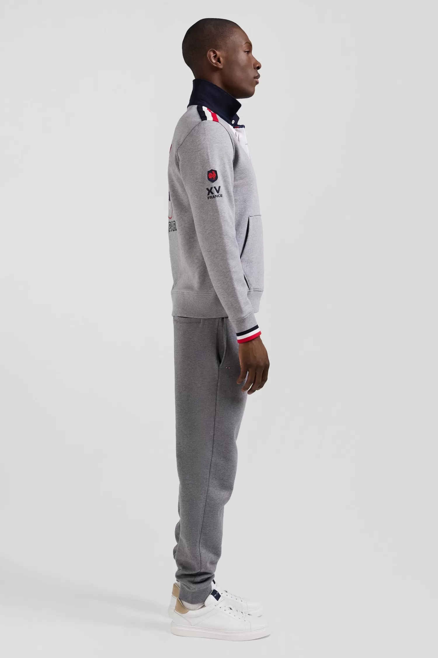 Eden Park Regular mottled grey XV de France cotton sweatshirt with rugby shirt collar< Sweatshirts