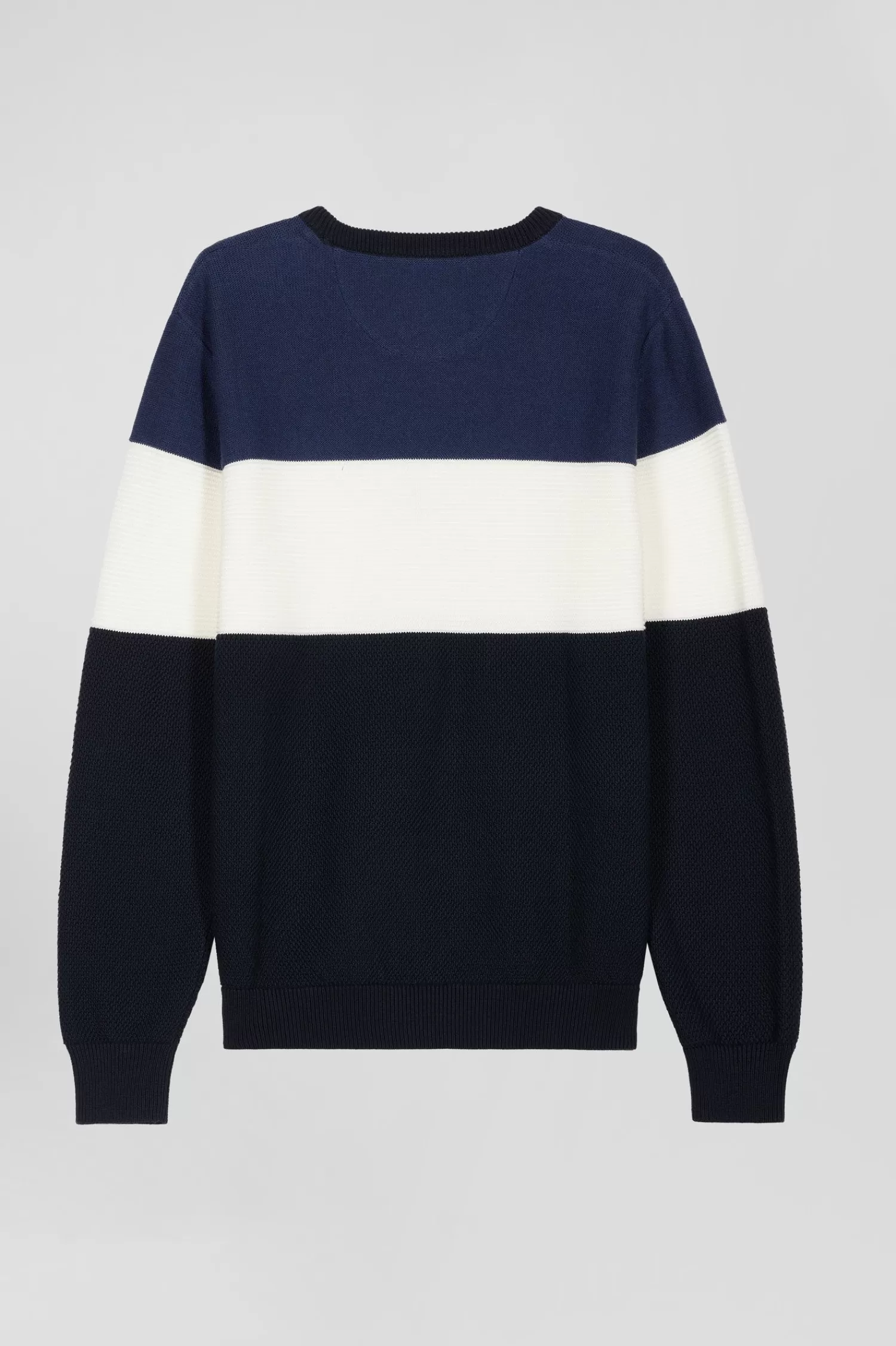 Eden Park Regular navy and blue cotton crew neck jumper with knit patterns< Sweaters