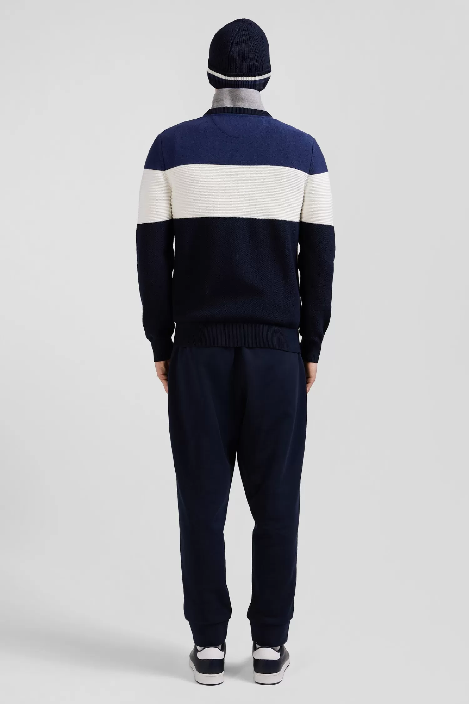Eden Park Regular navy and blue cotton crew neck jumper with knit patterns< Sweaters