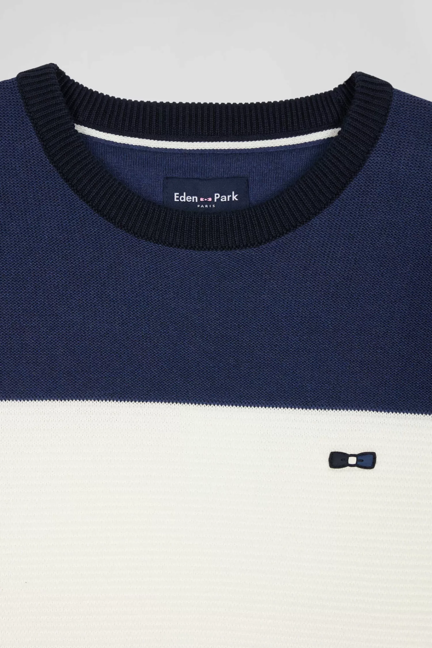 Eden Park Regular navy and blue cotton crew neck jumper with knit patterns< Sweaters