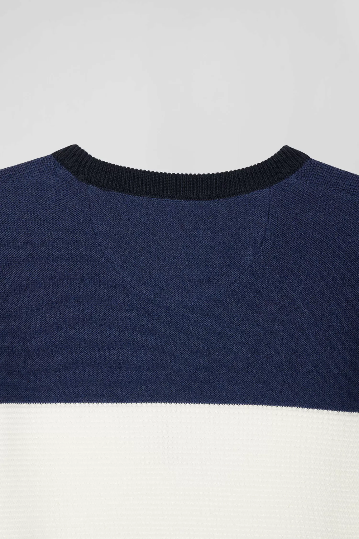 Eden Park Regular navy and blue cotton crew neck jumper with knit patterns< Sweaters