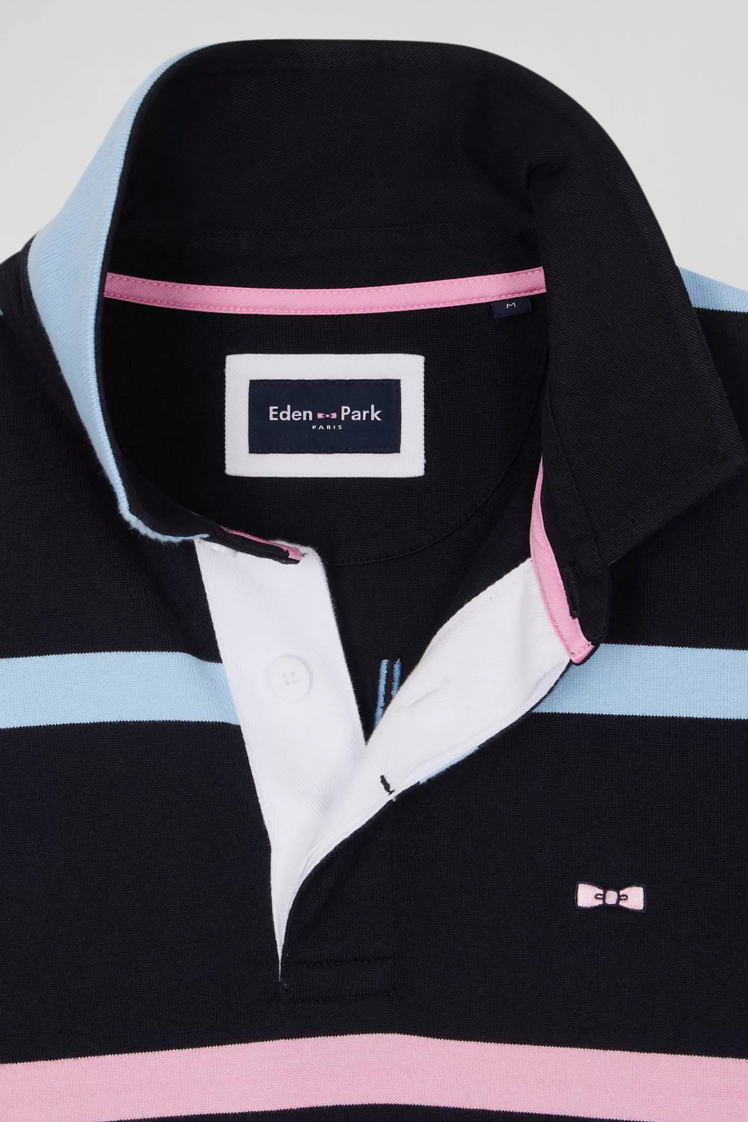 Eden Park Regular navy and sky blue striped long-sleeved cotton rugby shirt with back embroidery< Rugby Shirts