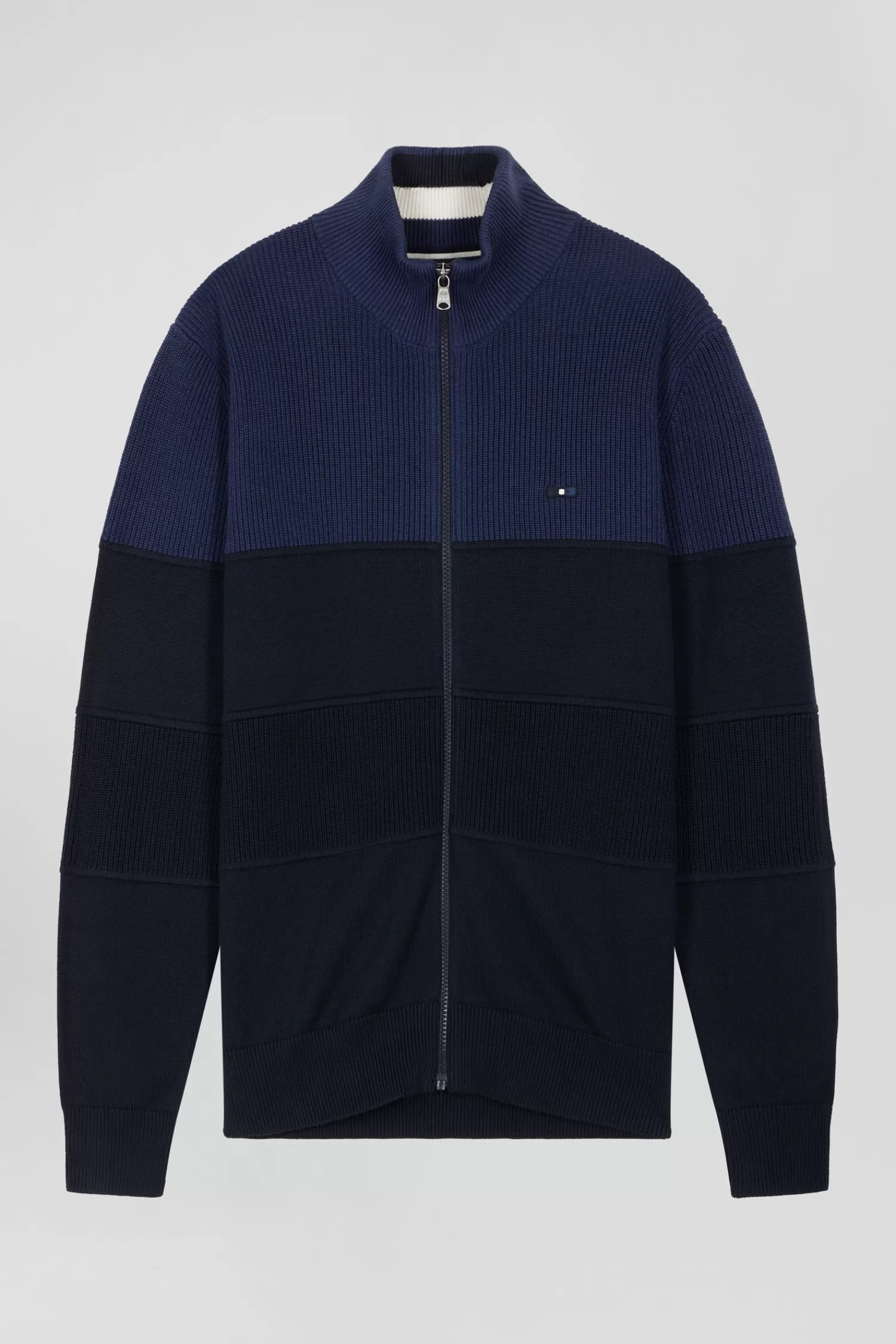 Eden Park Regular navy blue and blue cotton high collar zipped cardigan< Cardigans