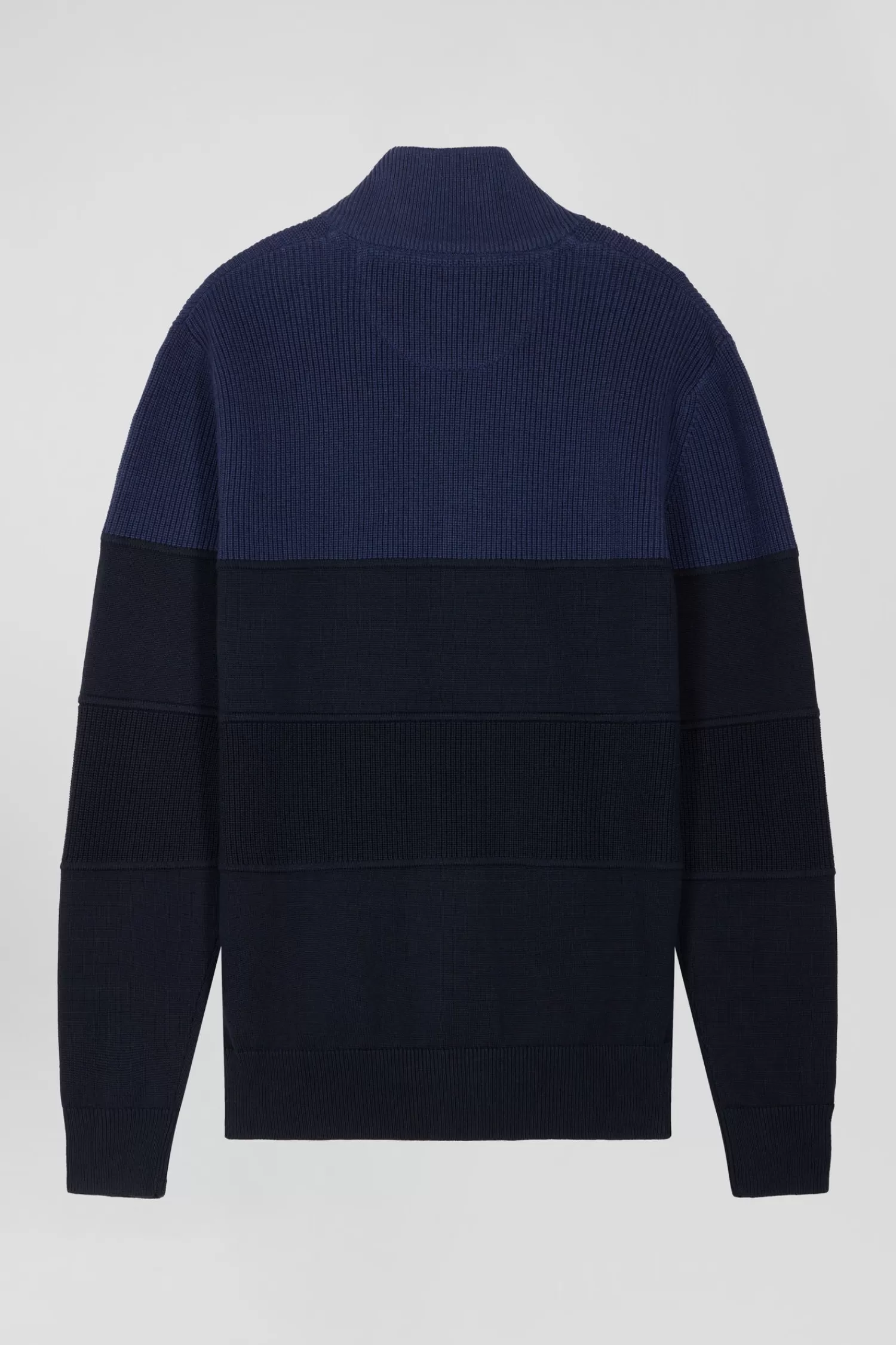 Eden Park Regular navy blue and blue cotton high collar zipped cardigan< Cardigans