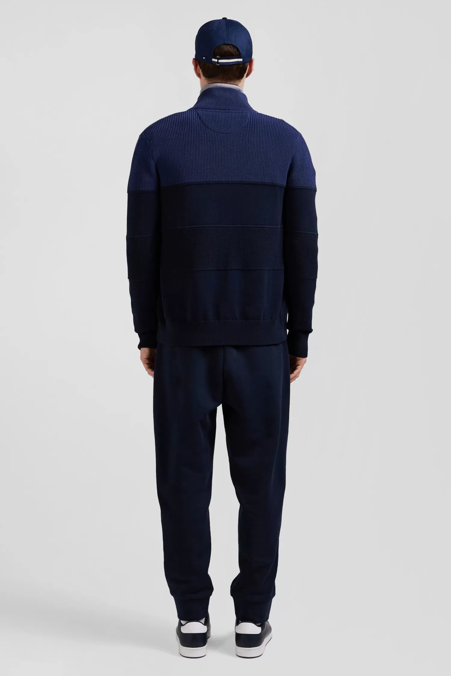 Eden Park Regular navy blue and blue cotton high collar zipped cardigan< Cardigans