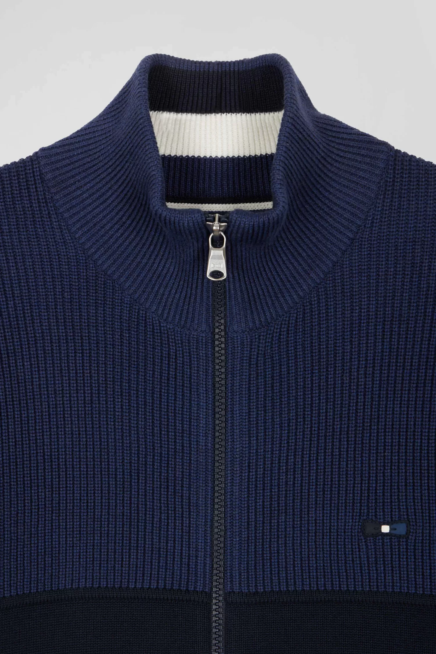 Eden Park Regular navy blue and blue cotton high collar zipped cardigan< Cardigans