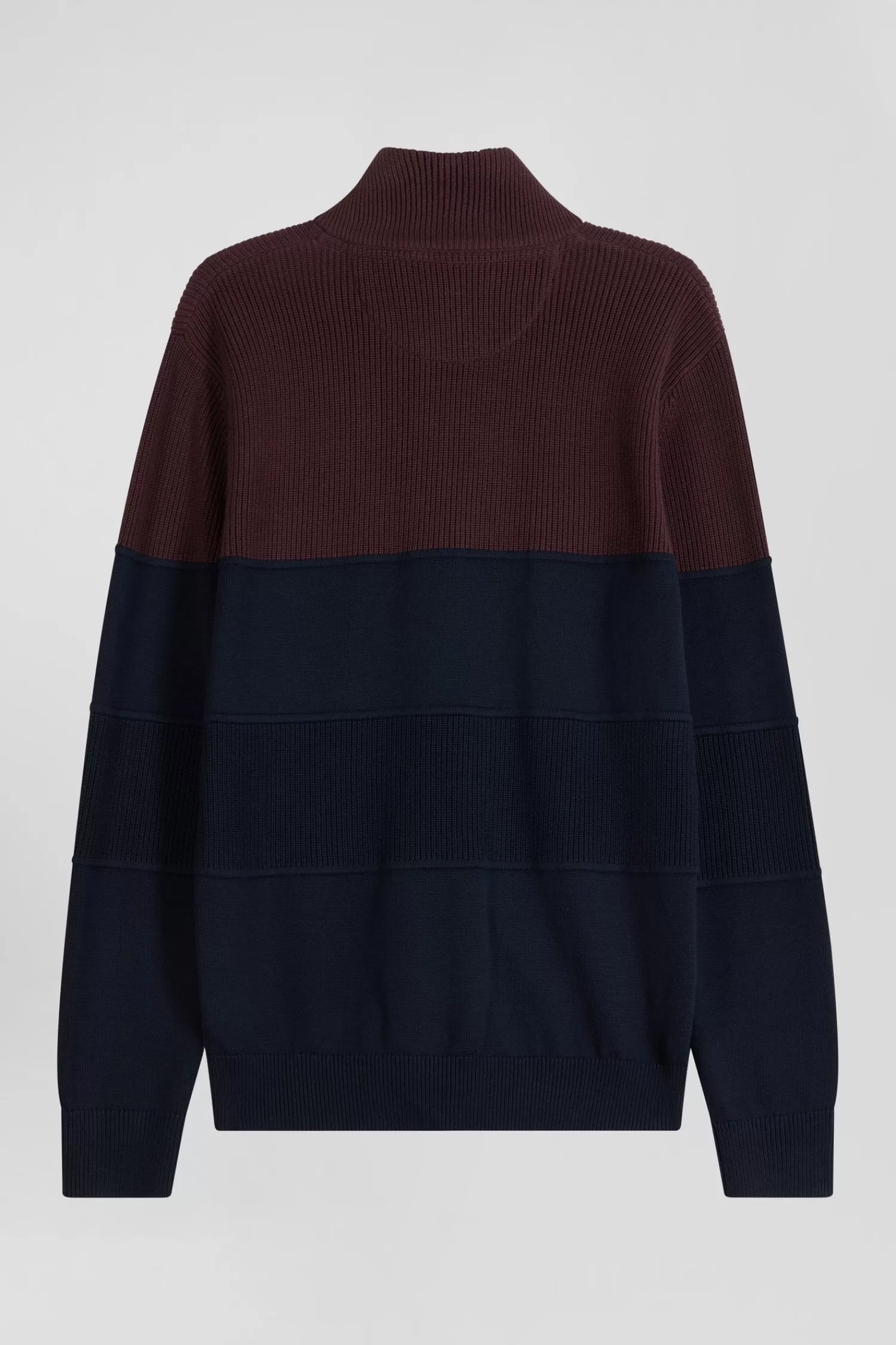 Eden Park Regular navy blue and burgundy cotton high collar zipped cardigan< Cardigans
