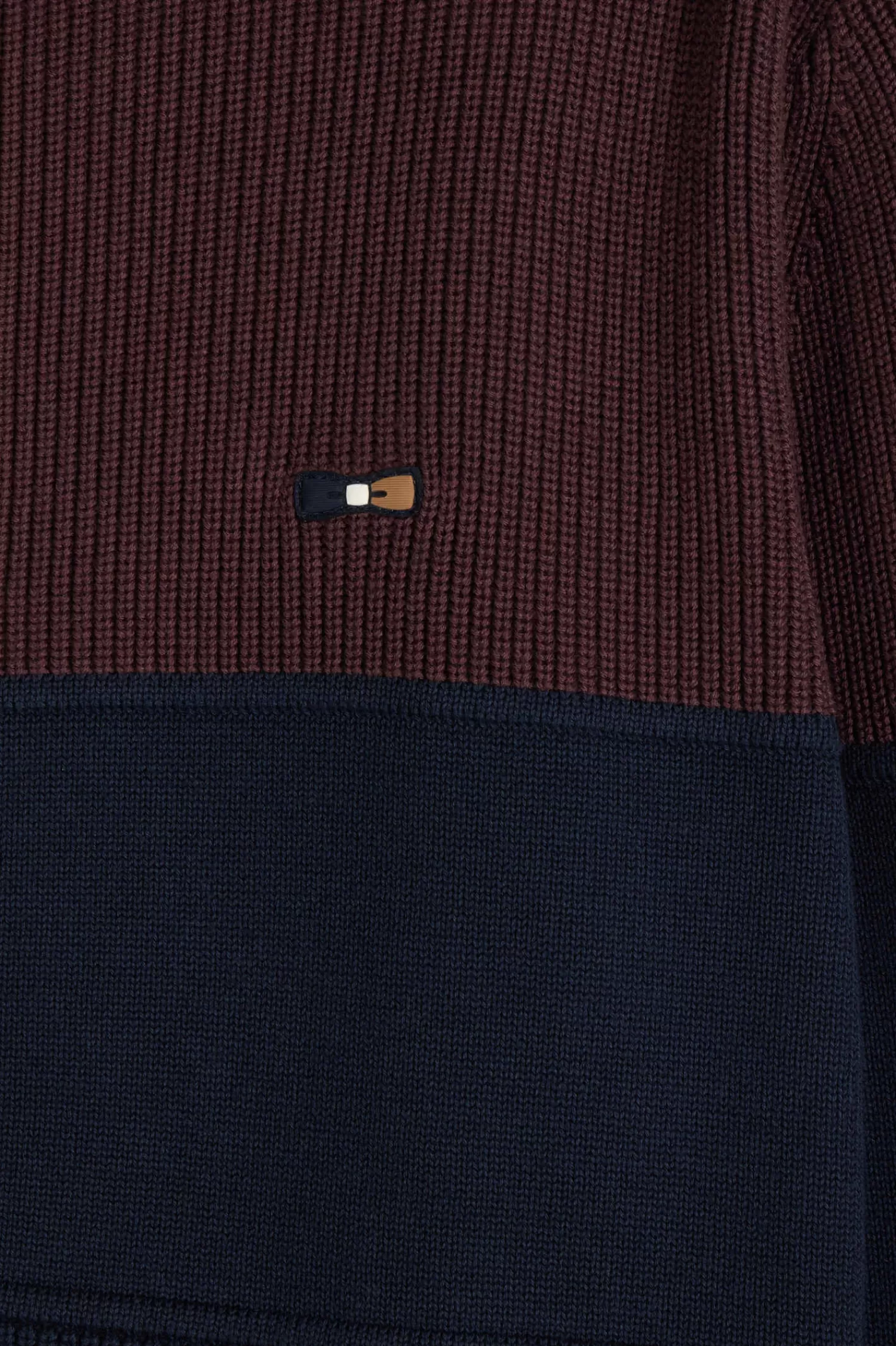 Eden Park Regular navy blue and burgundy cotton high collar zipped cardigan< Cardigans