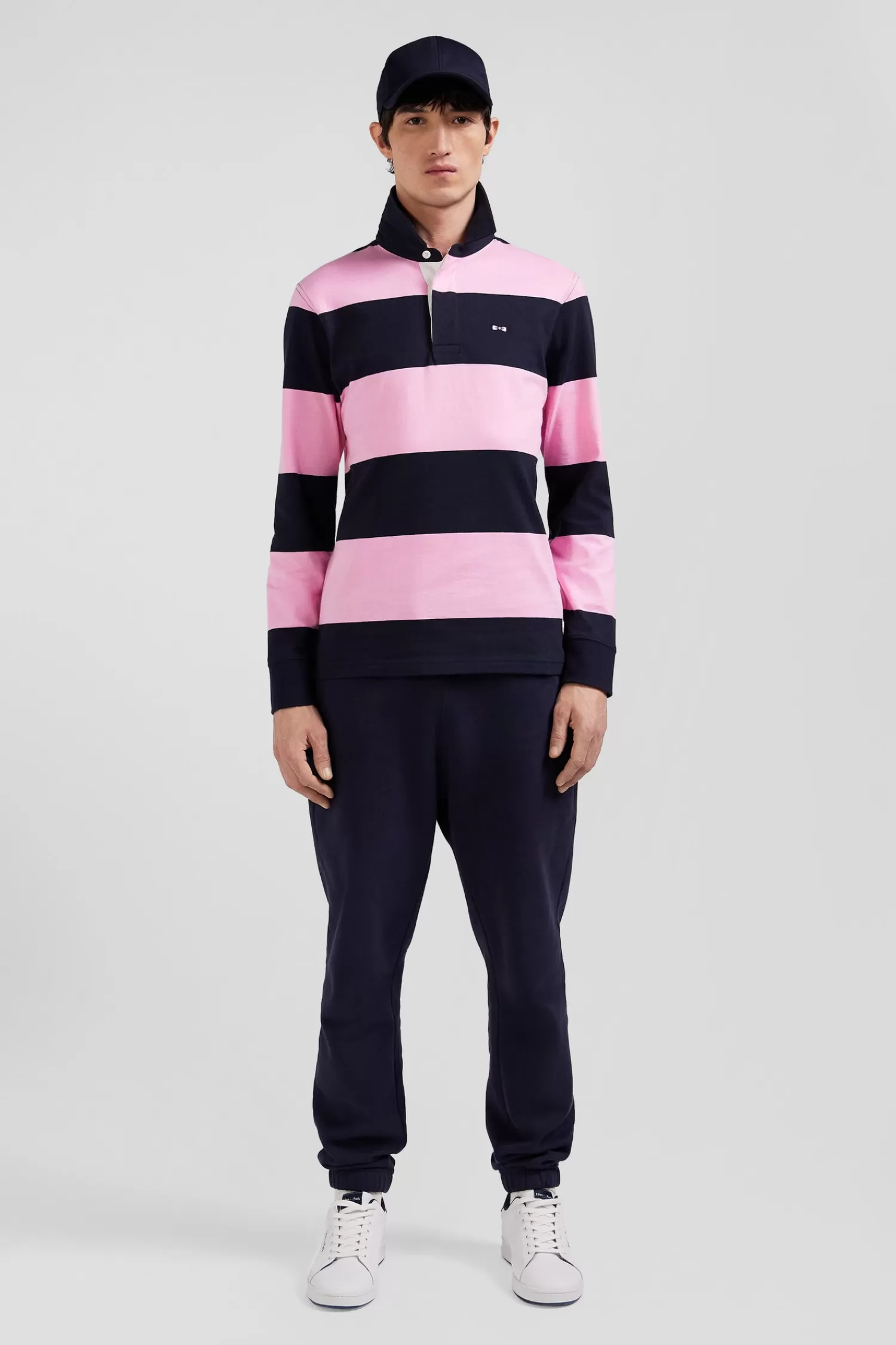 Eden Park Regular navy blue and pink striped cotton rugby shirt with long sleeves< Rugby Shirts