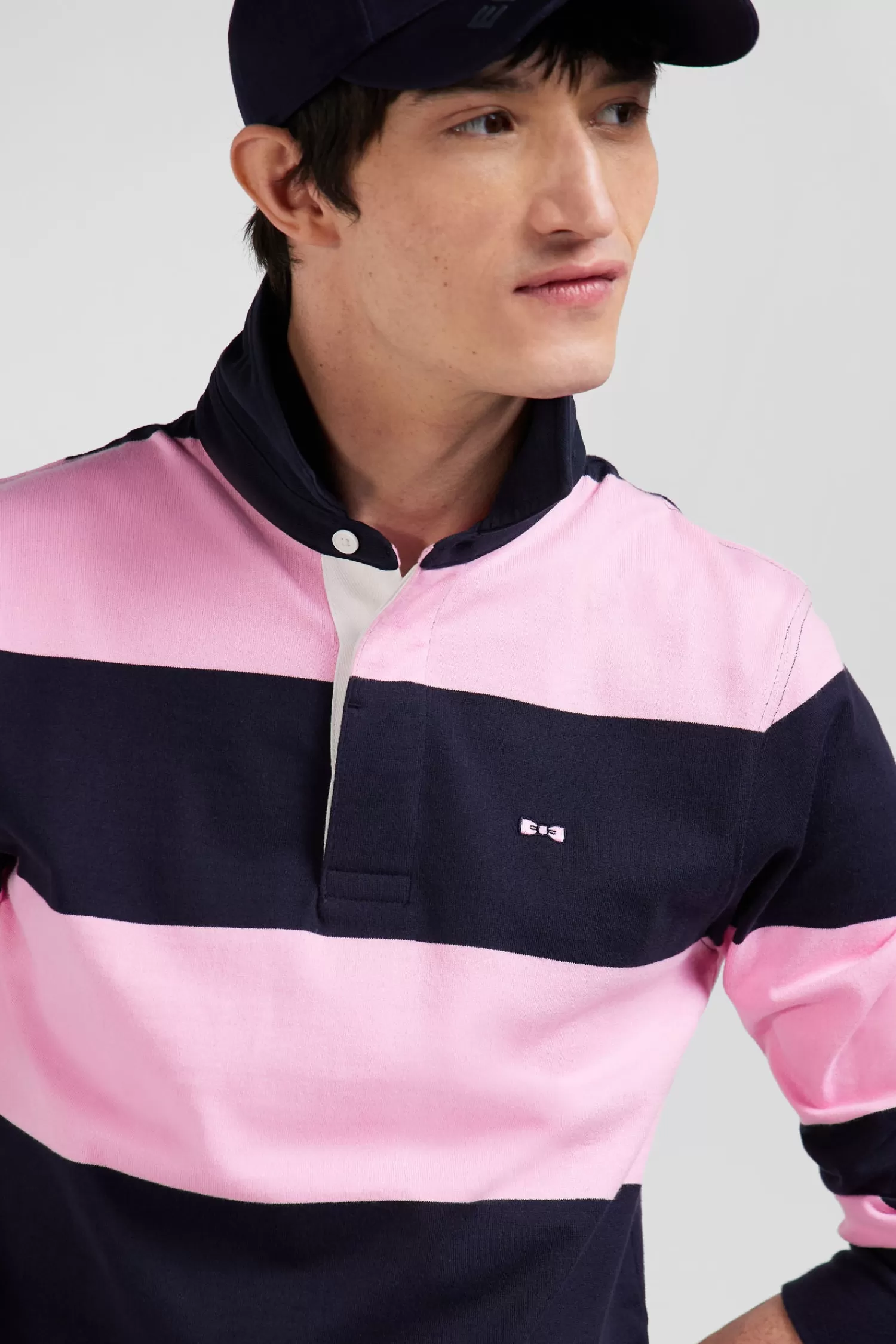 Eden Park Regular navy blue and pink striped cotton rugby shirt with long sleeves< Rugby Shirts