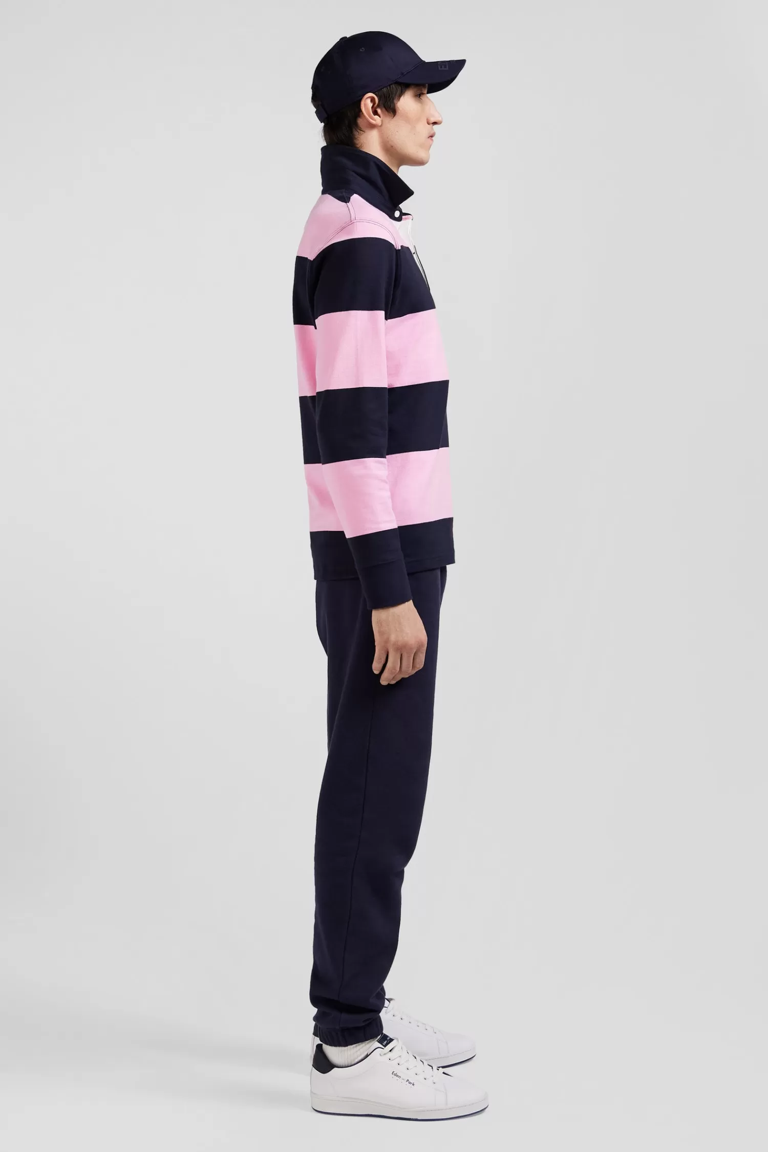 Eden Park Regular navy blue and pink striped cotton rugby shirt with long sleeves< Rugby Shirts