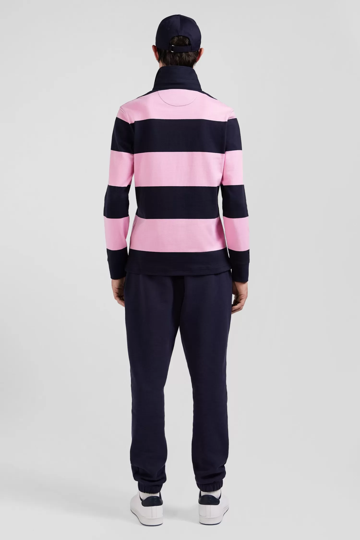 Eden Park Regular navy blue and pink striped cotton rugby shirt with long sleeves< Rugby Shirts