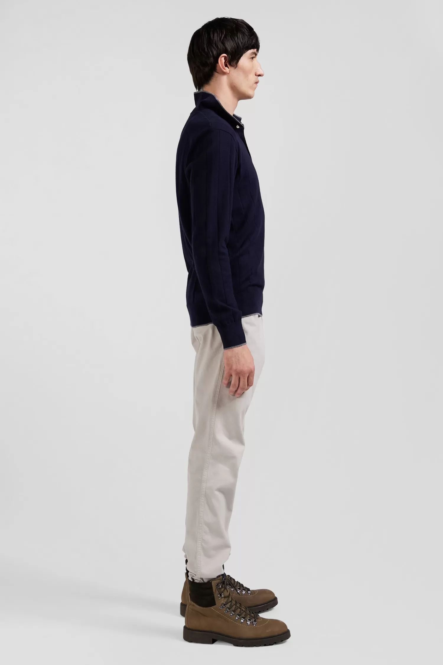 Eden Park Regular navy blue cotton and cashmere jumper with rugby shirt collar< Sweaters