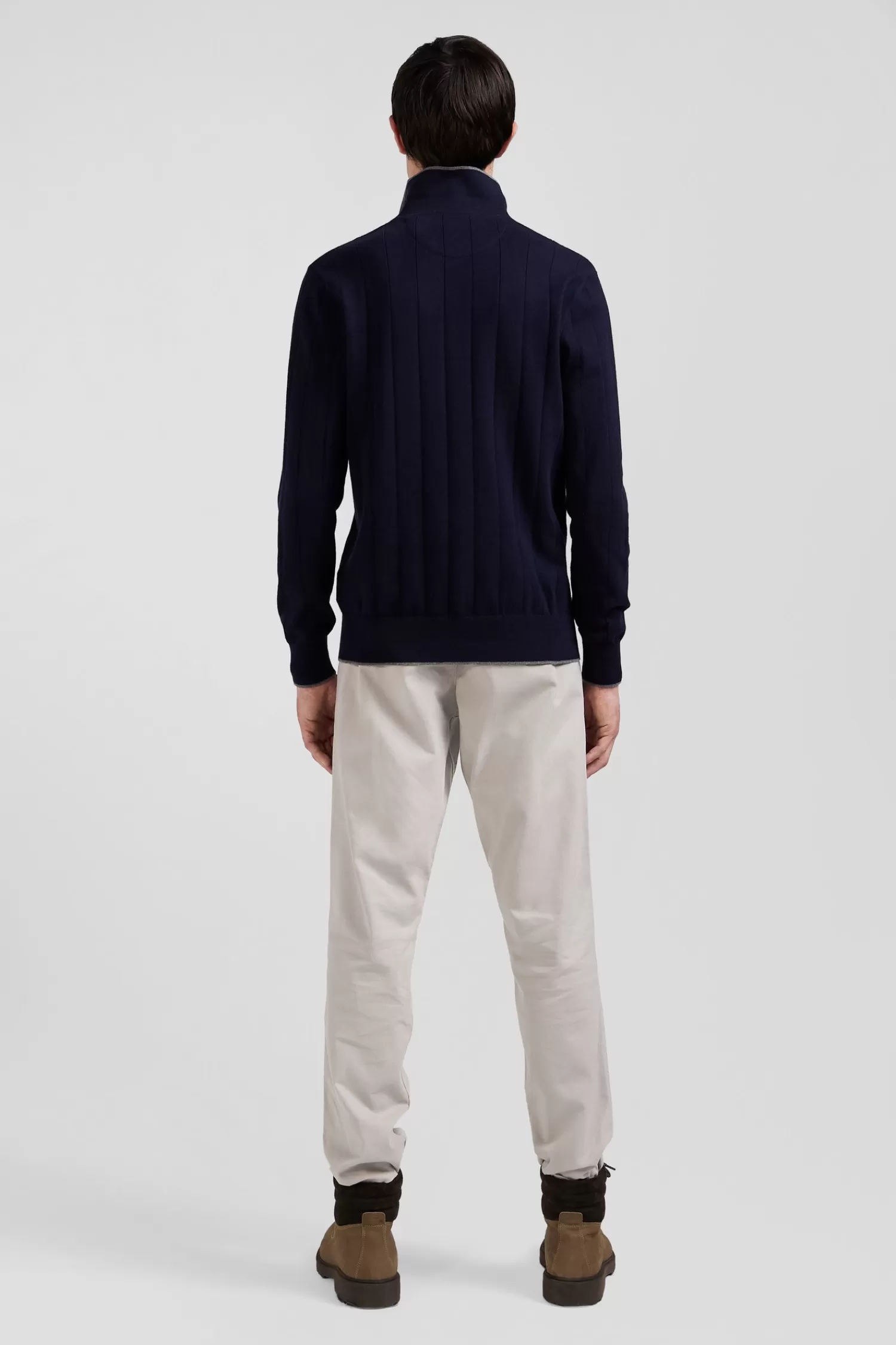 Eden Park Regular navy blue cotton and cashmere jumper with rugby shirt collar< Sweaters