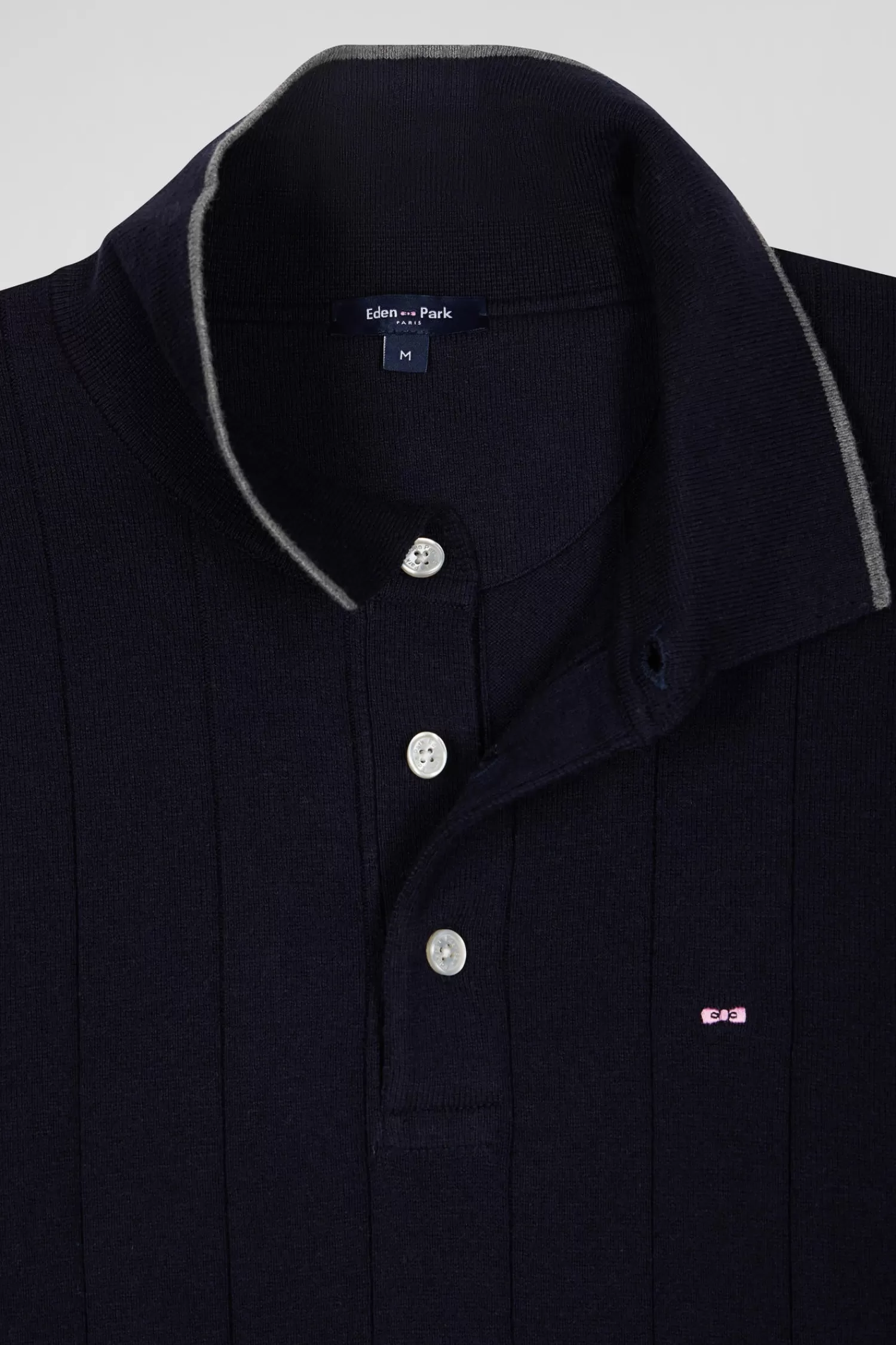 Eden Park Regular navy blue cotton and cashmere jumper with rugby shirt collar< Sweaters