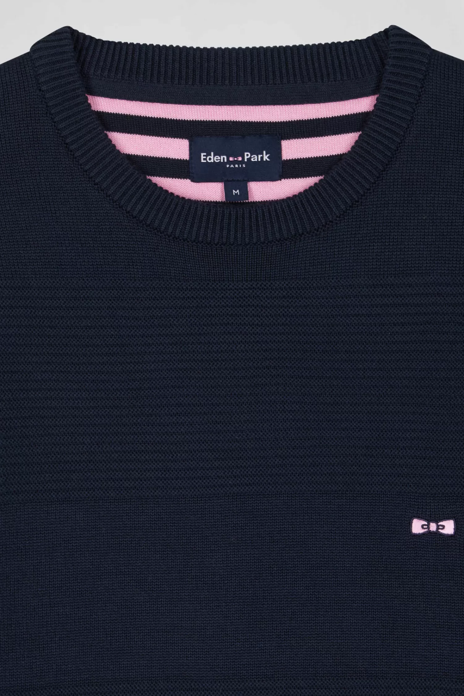 Eden Park Regular navy blue cotton crew neck jumper with knit patterns< Sweaters