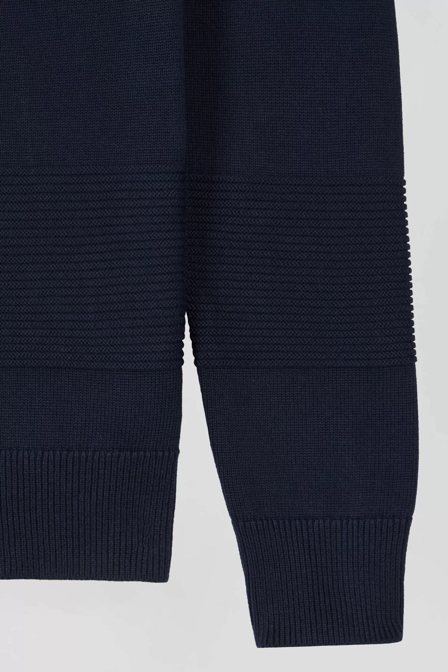 Eden Park Regular navy blue cotton crew neck jumper with knit patterns< Sweaters