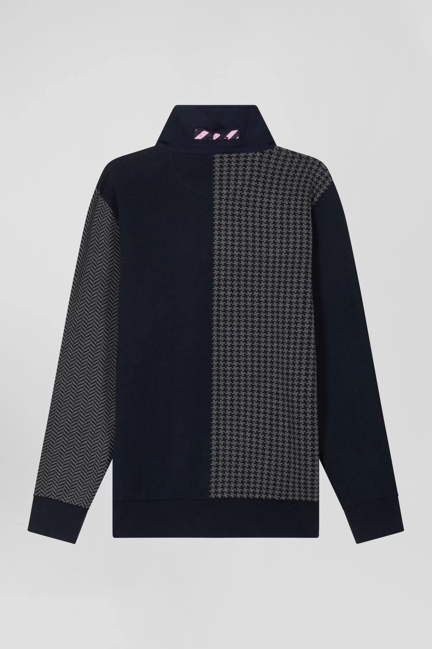 Eden Park Regular navy blue cotton jumper with houndstooth jacquard and rugby shirt collar< Sweaters