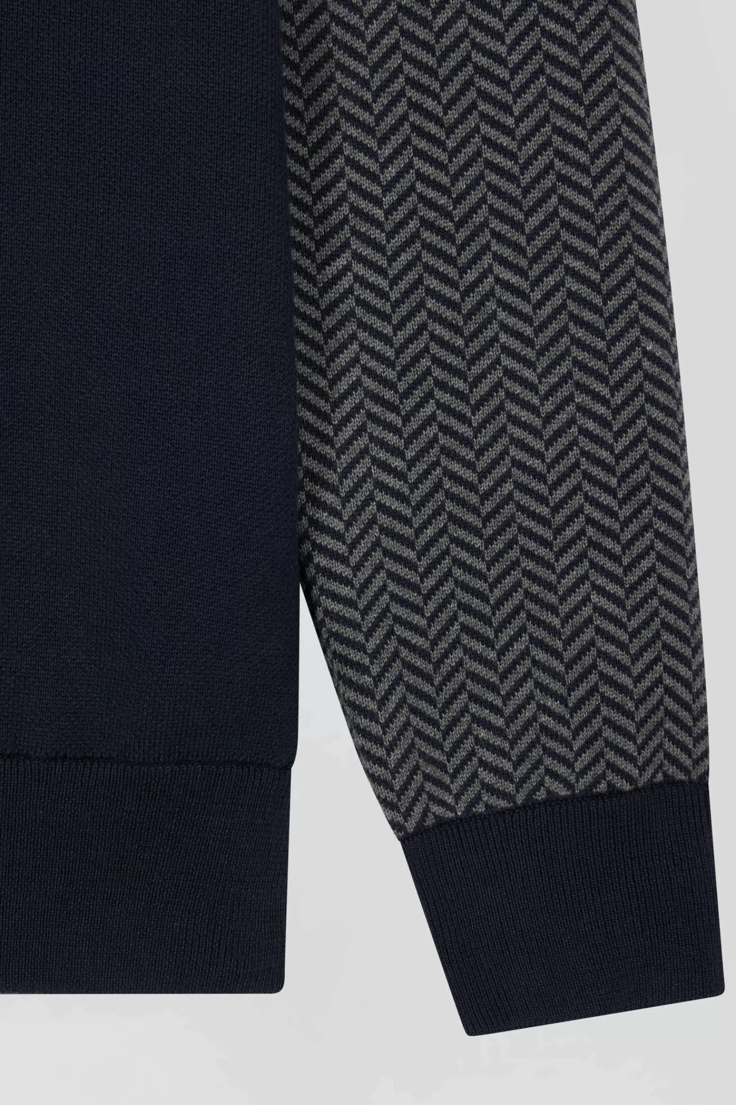 Eden Park Regular navy blue cotton jumper with houndstooth jacquard and rugby shirt collar< Sweaters