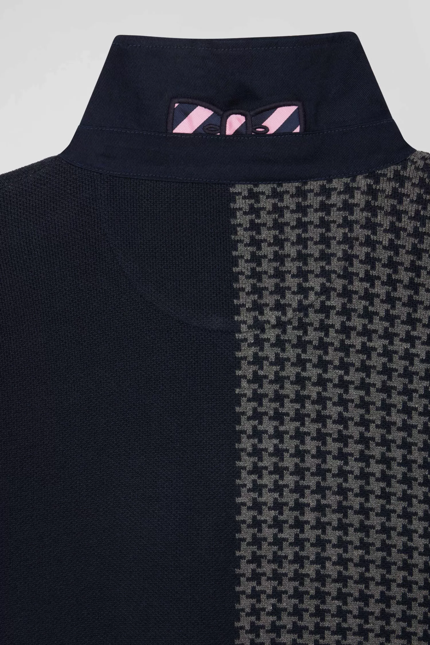 Eden Park Regular navy blue cotton jumper with houndstooth jacquard and rugby shirt collar< Sweaters