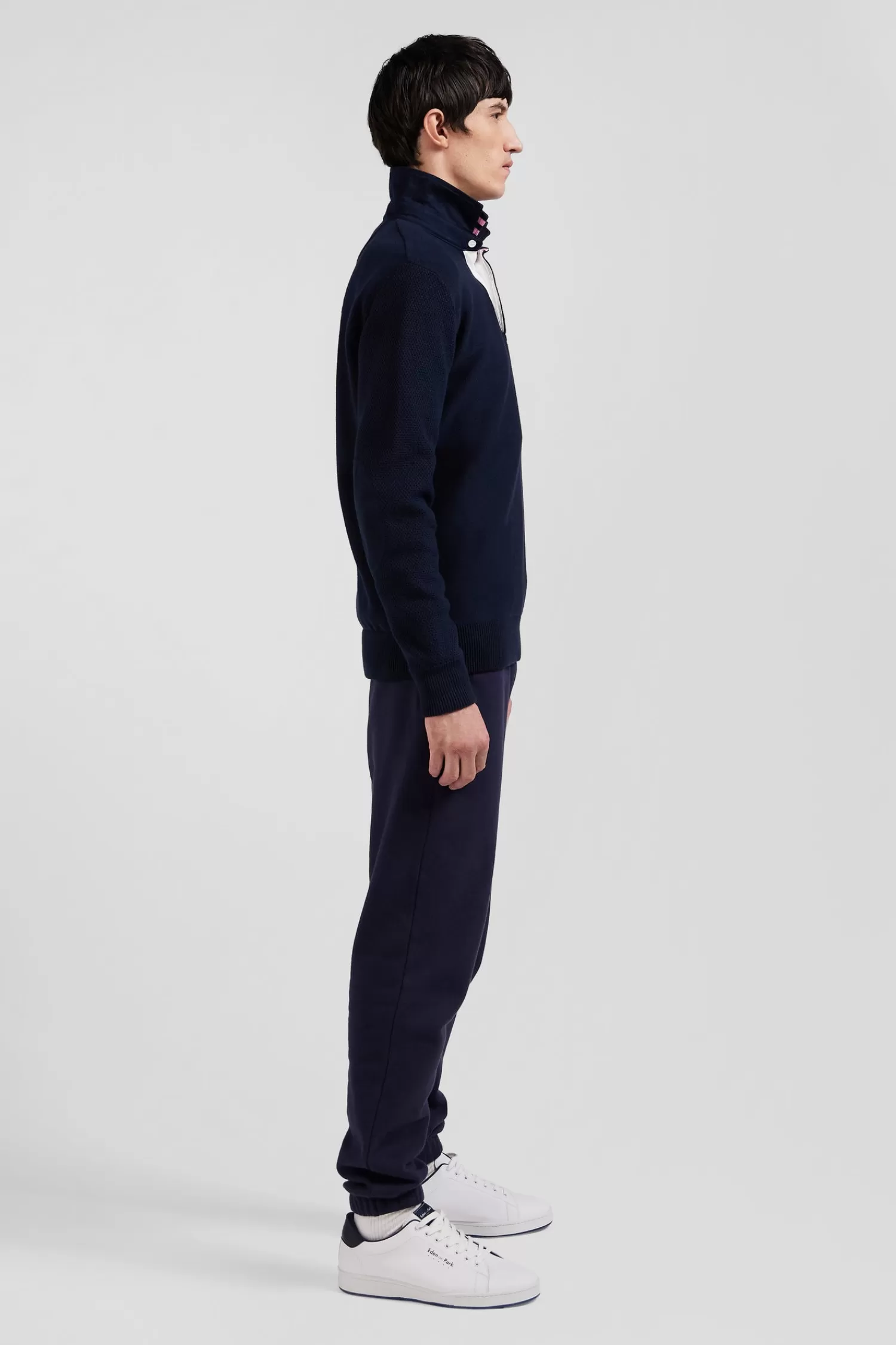 Eden Park Regular navy blue cotton jumper with N°10 embroidery and rugby shirt collar< Sweaters