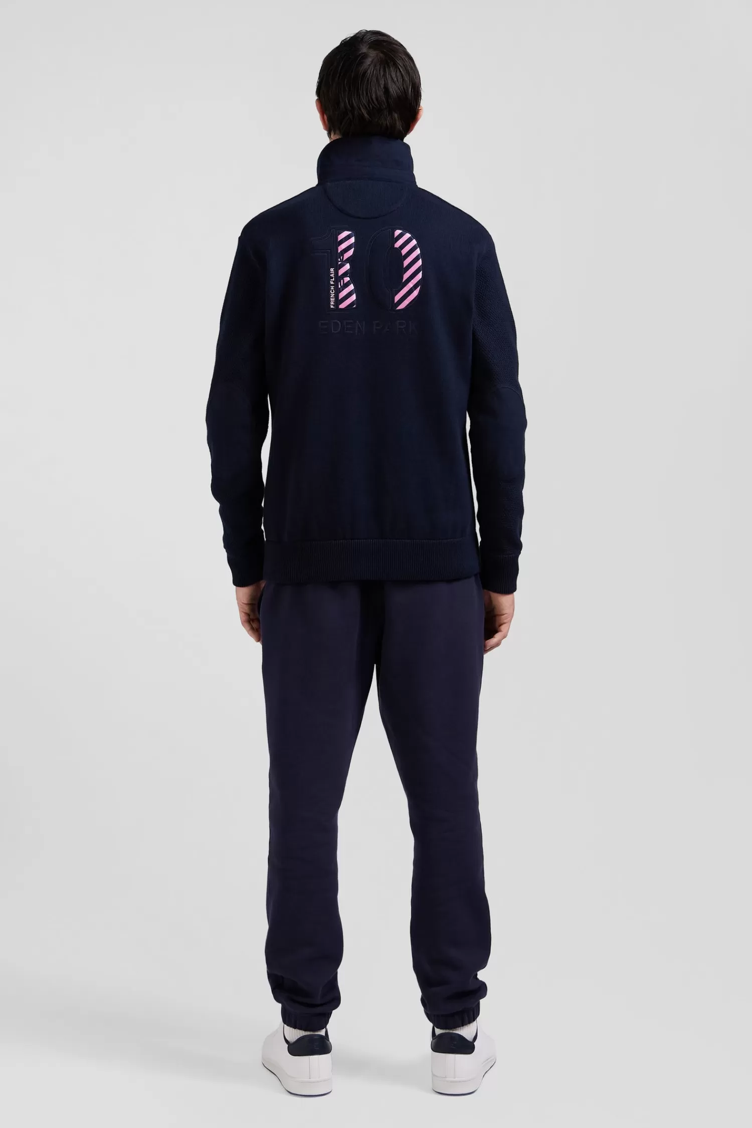 Eden Park Regular navy blue cotton jumper with N°10 embroidery and rugby shirt collar< Sweaters