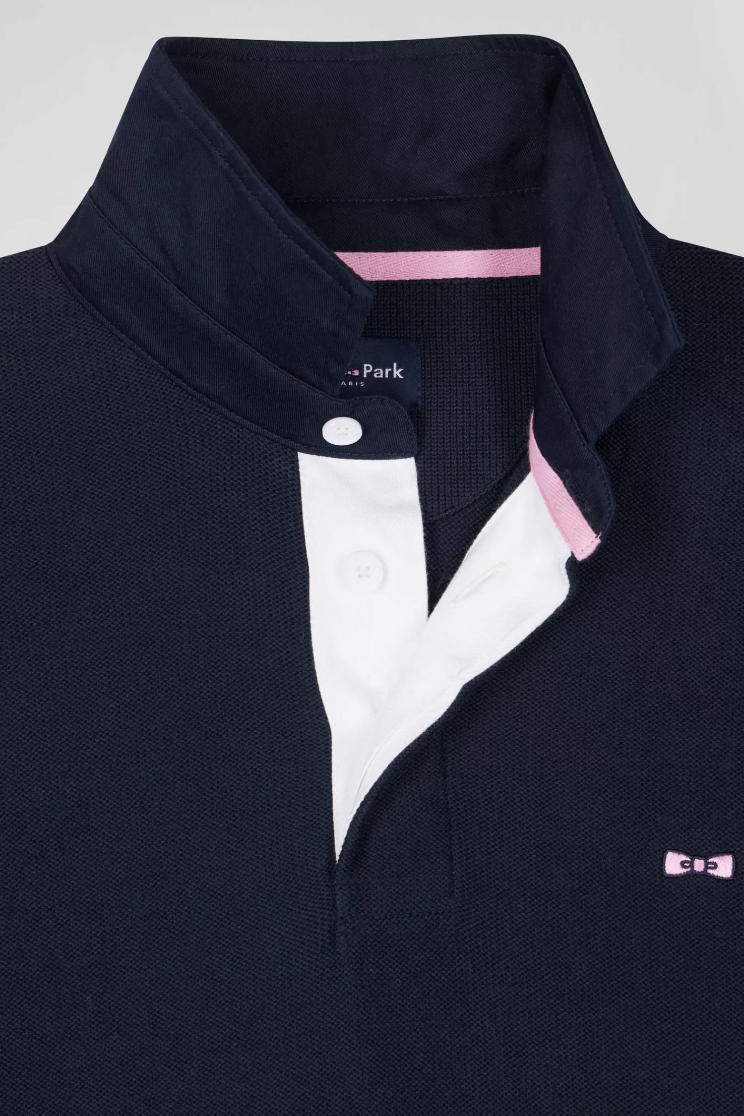 Eden Park Regular navy blue cotton jumper with N°10 embroidery and rugby shirt collar< Sweaters