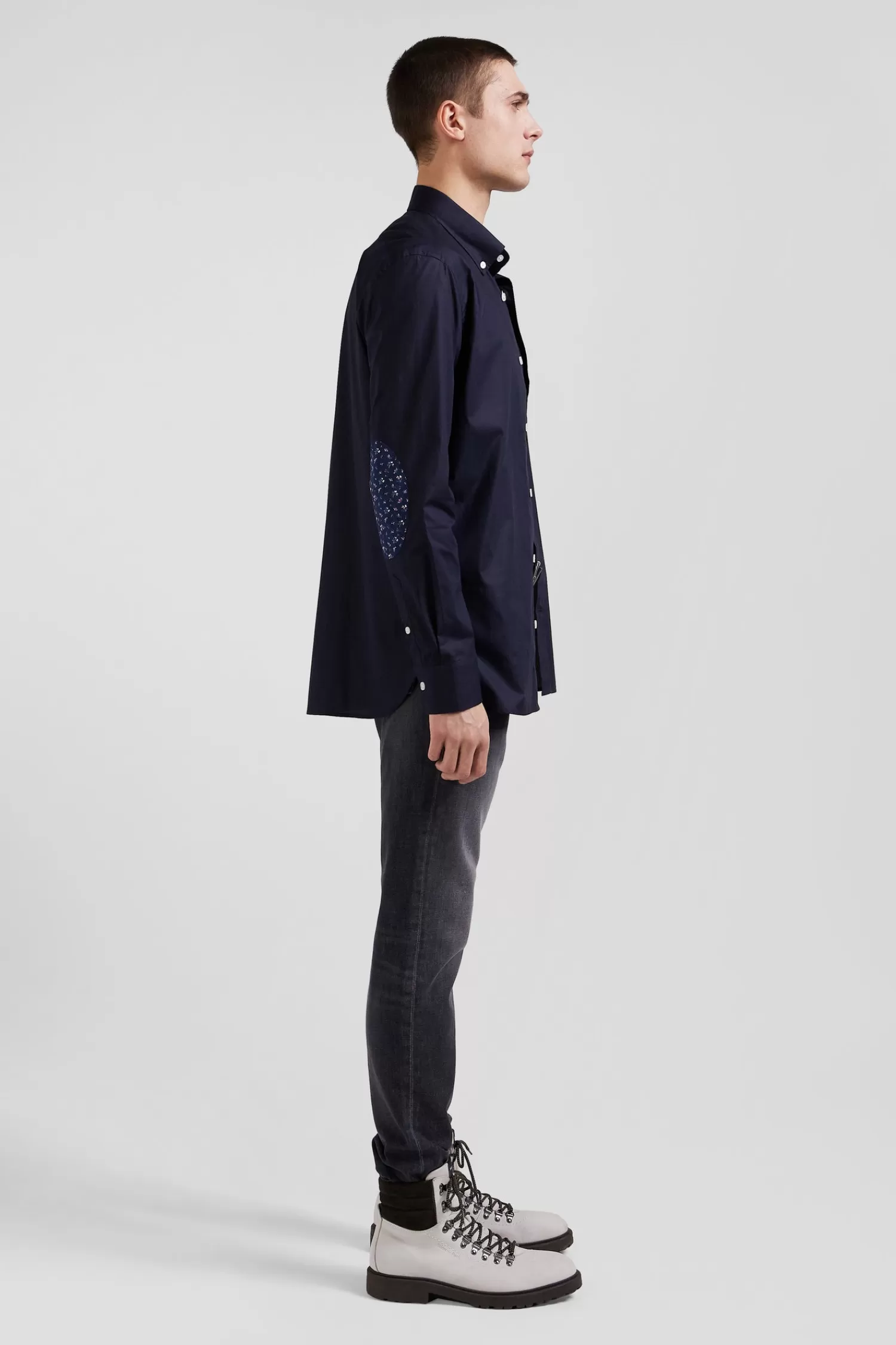 Eden Park Regular navy blue cotton poplin shirt with button-down collar and printed elbow patches< Shirts