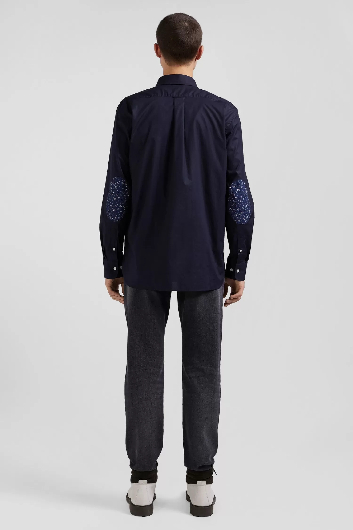 Eden Park Regular navy blue cotton poplin shirt with button-down collar and printed elbow patches< Shirts