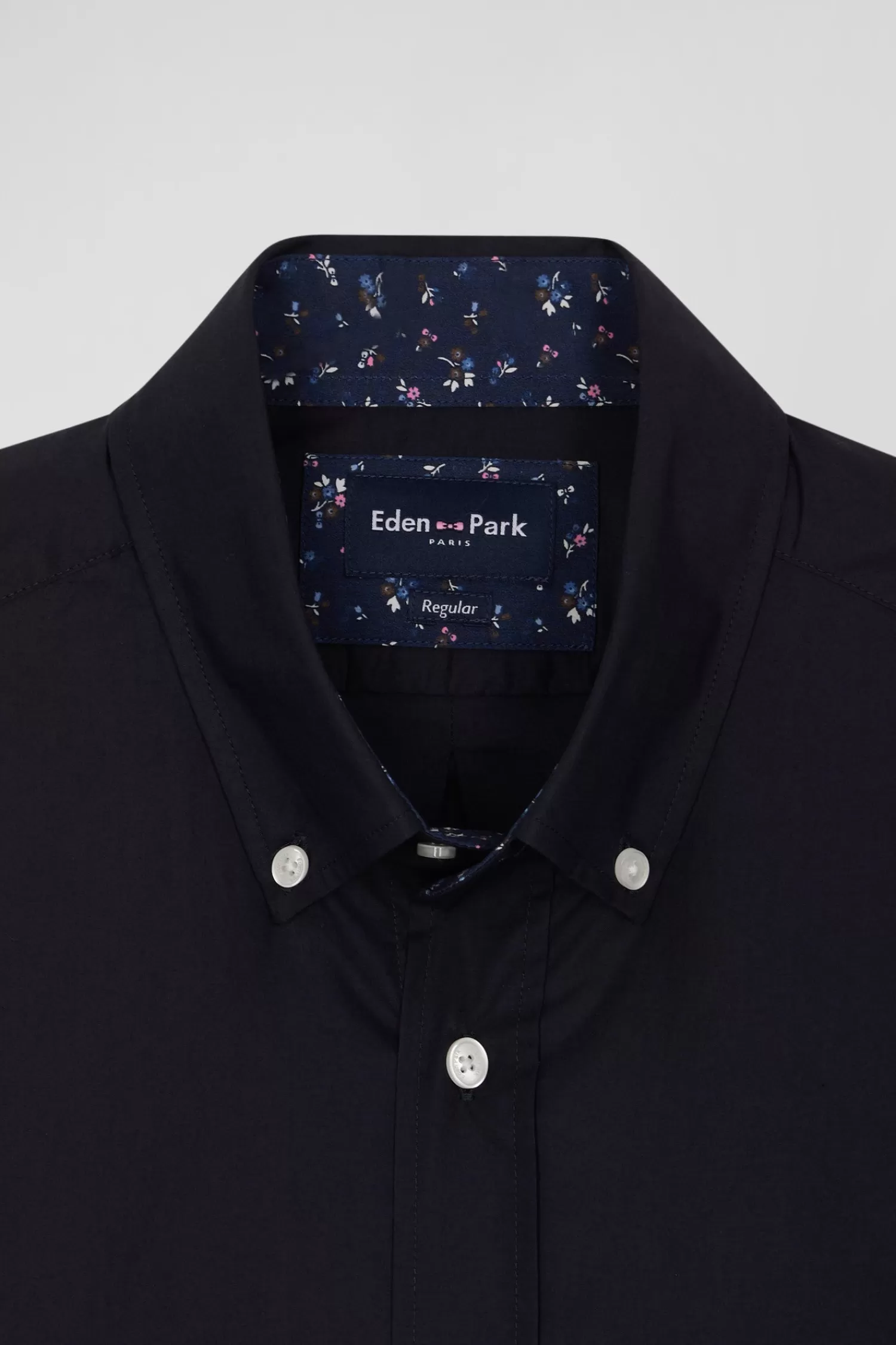 Eden Park Regular navy blue cotton poplin shirt with button-down collar and printed elbow patches< Shirts