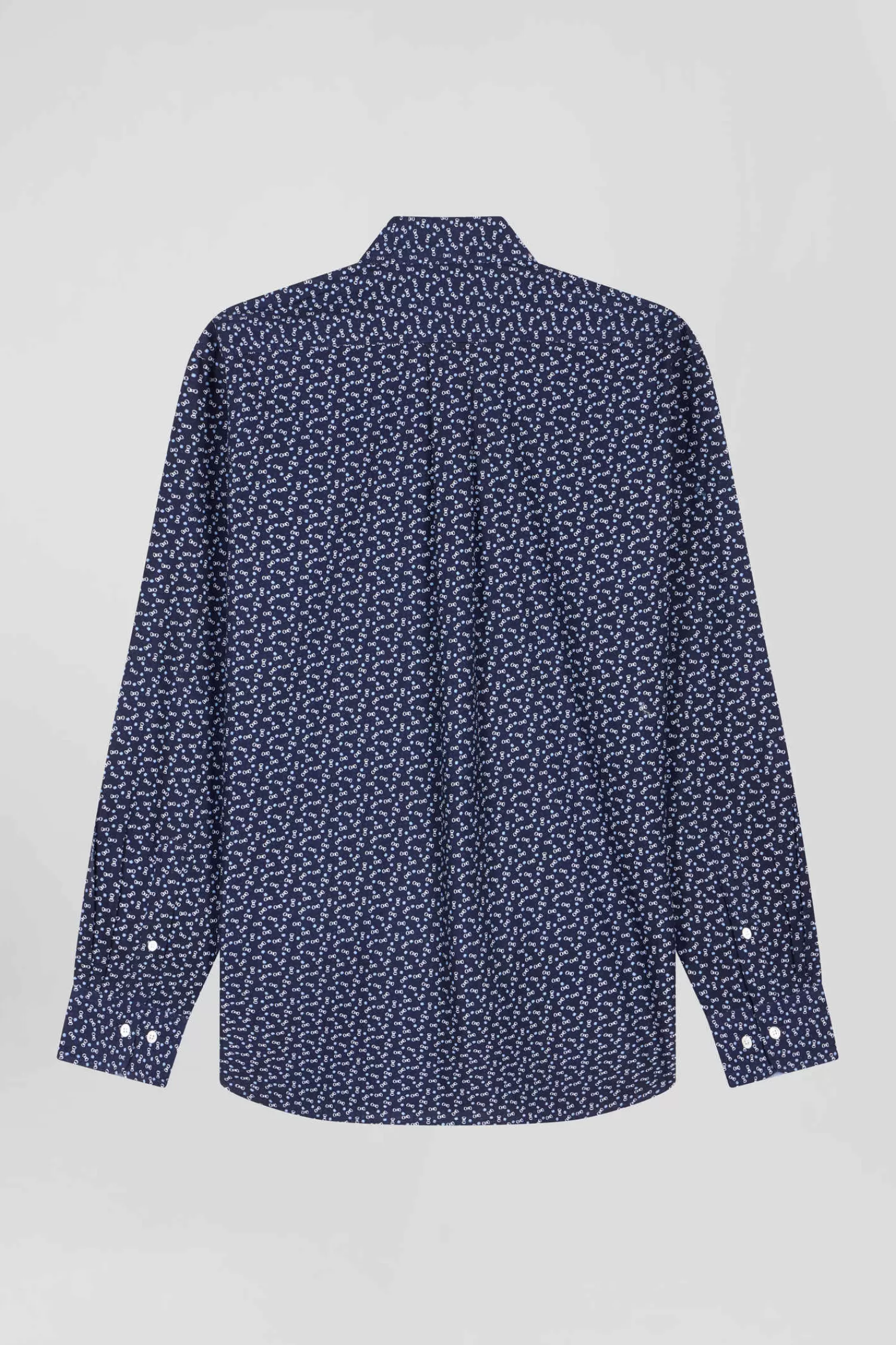 Eden Park Regular navy blue cotton poplin shirt with micro bow tie print< Shirts