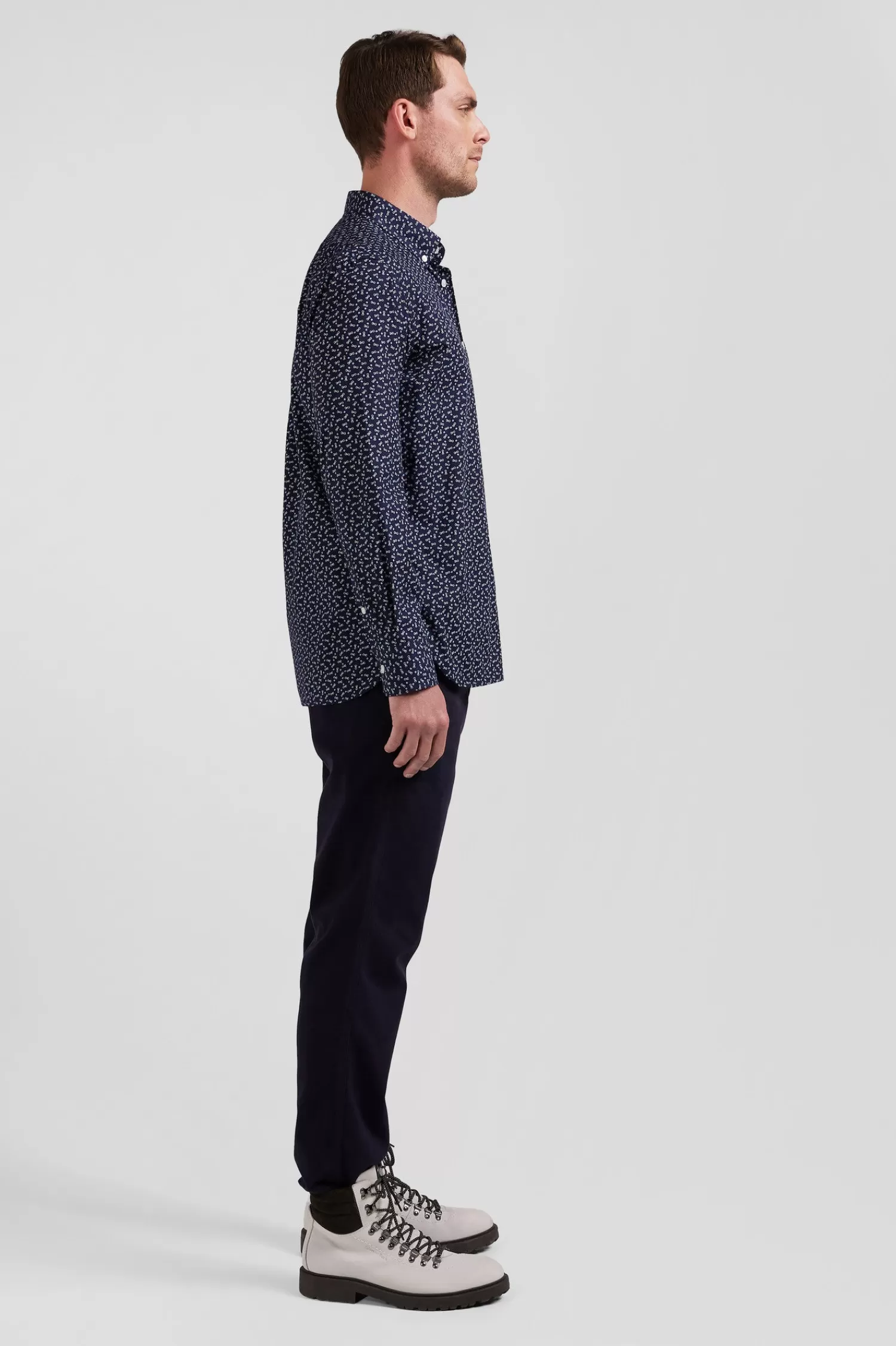 Eden Park Regular navy blue cotton poplin shirt with micro bow tie print< Shirts