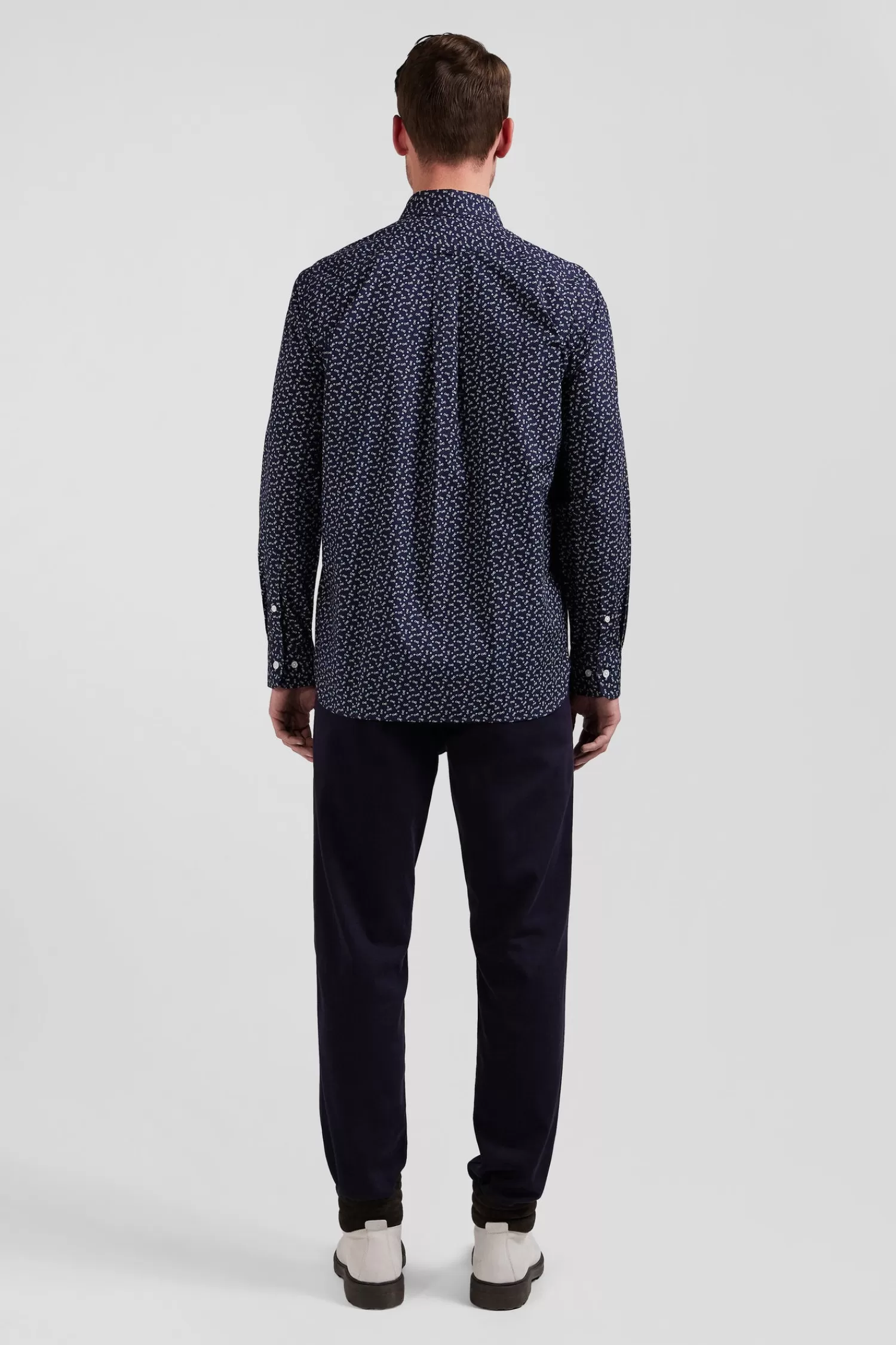 Eden Park Regular navy blue cotton poplin shirt with micro bow tie print< Shirts
