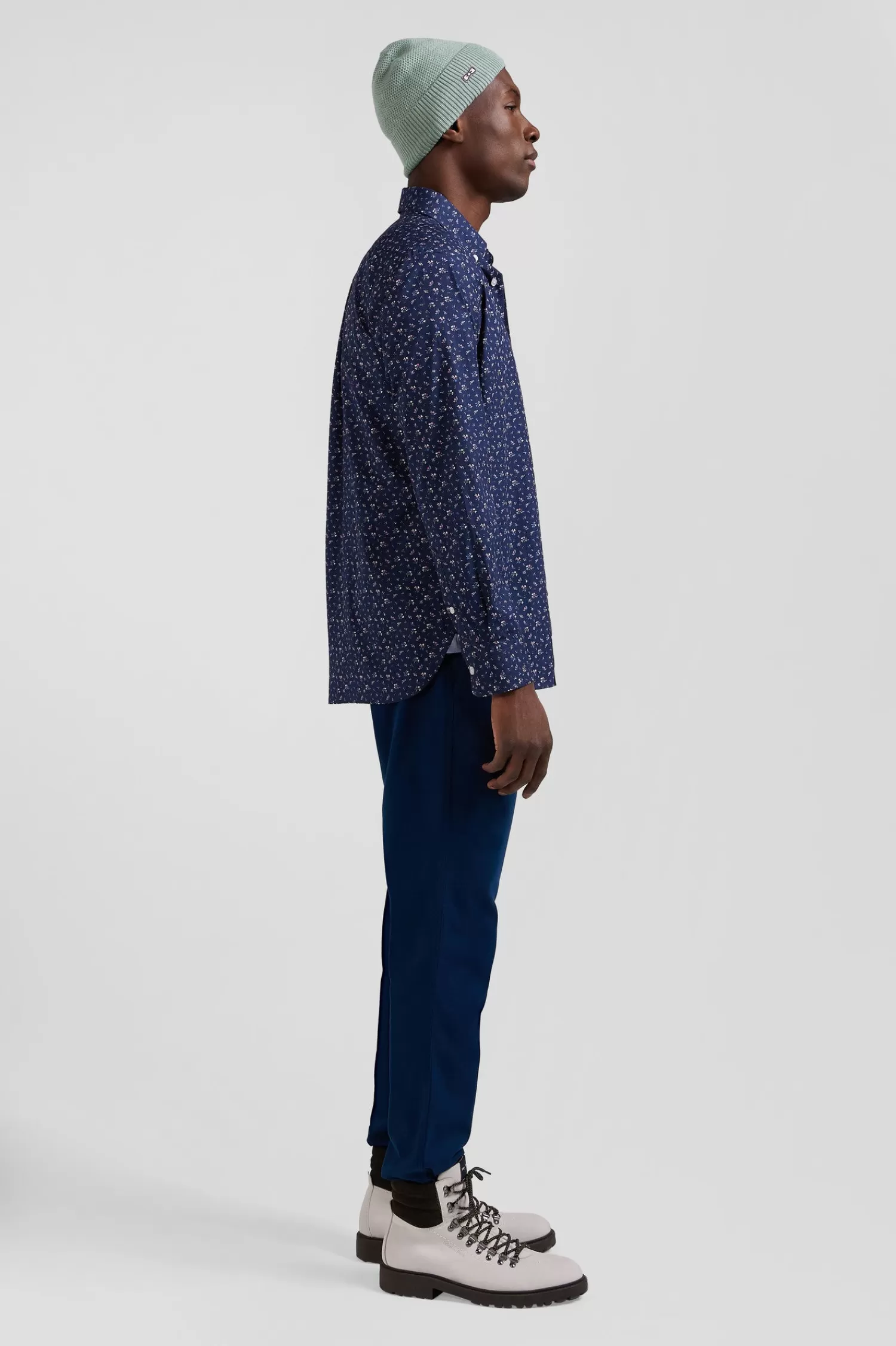 Eden Park Regular navy blue cotton poplin shirt with micro floral print< Shirts