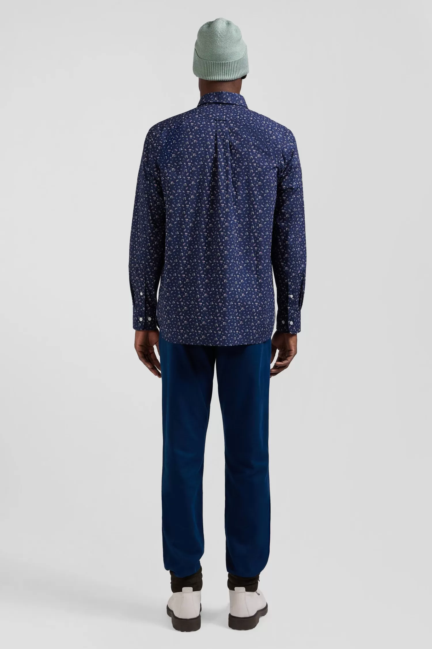 Eden Park Regular navy blue cotton poplin shirt with micro floral print< Shirts