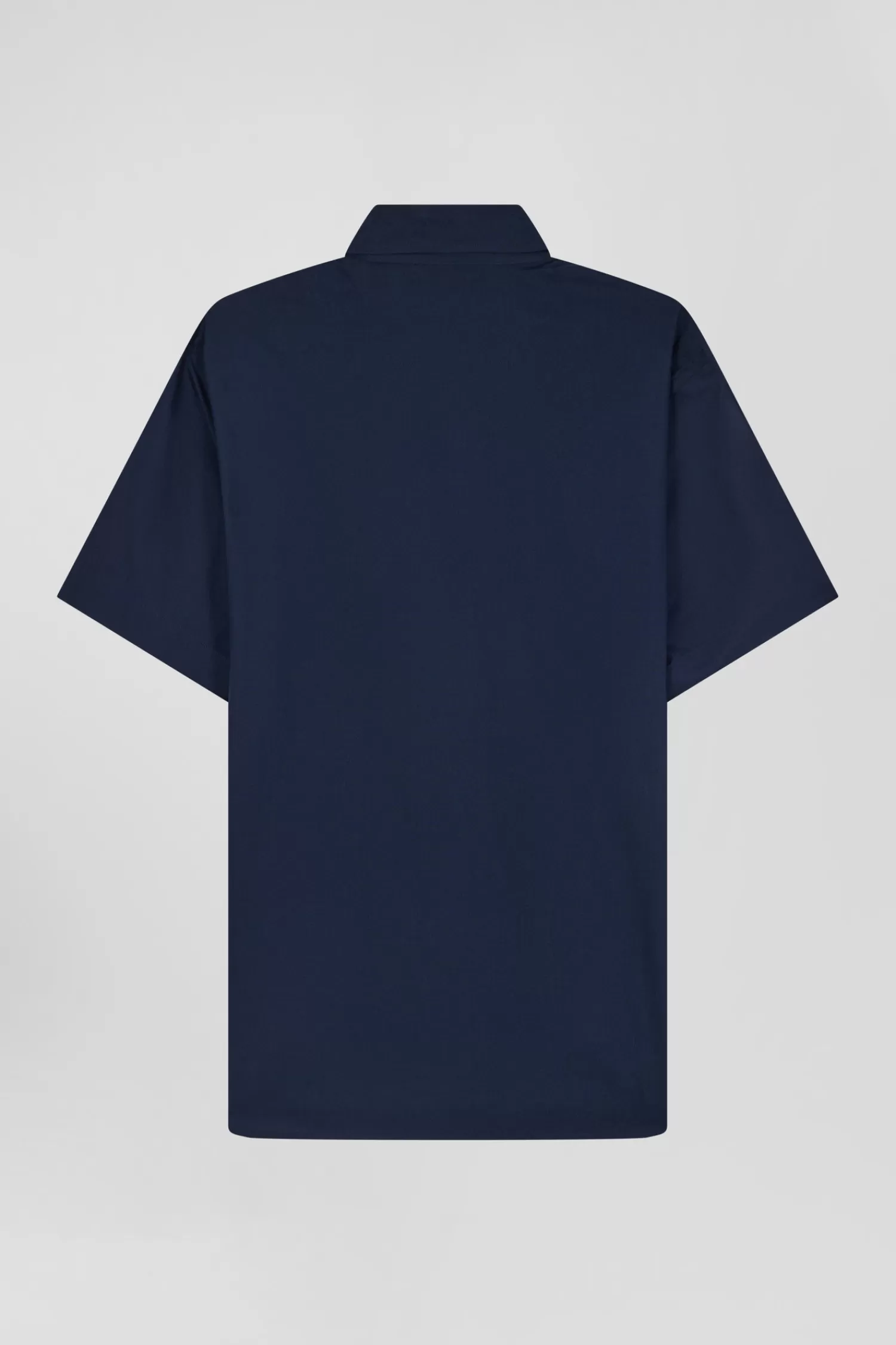 Eden Park Regular navy blue cotton poplin short-sleeved shirt with microprint< Short-sleeved Shirts