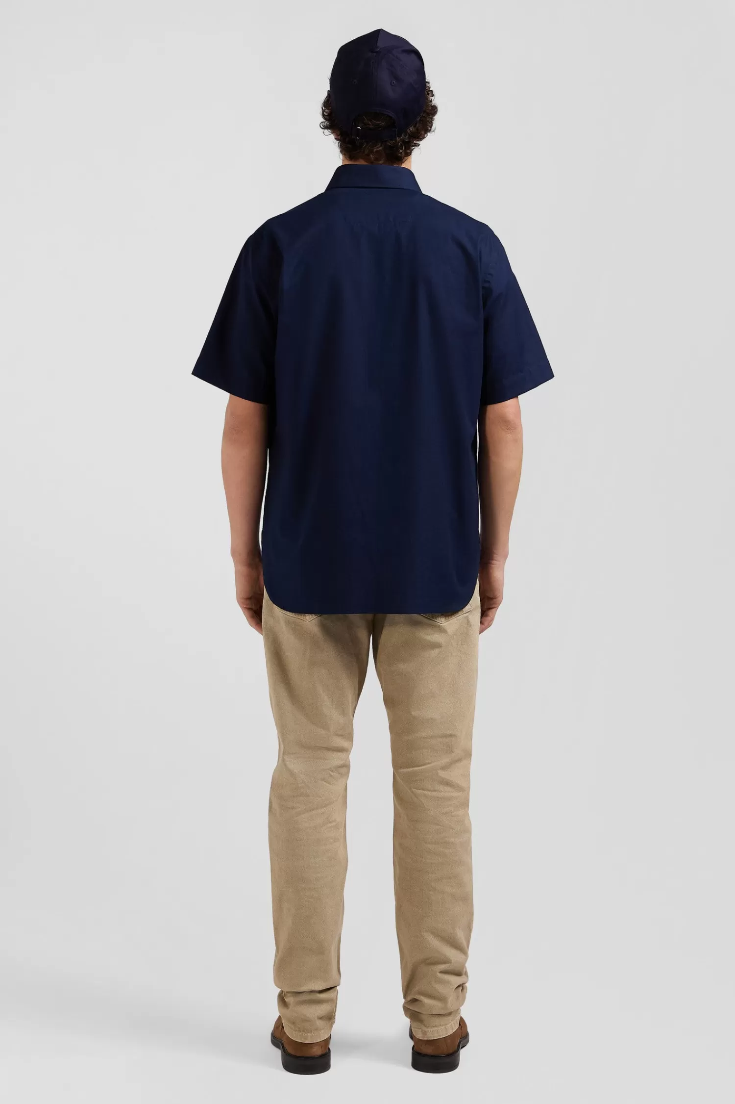 Eden Park Regular navy blue cotton poplin short-sleeved shirt with microprint< Short-sleeved Shirts