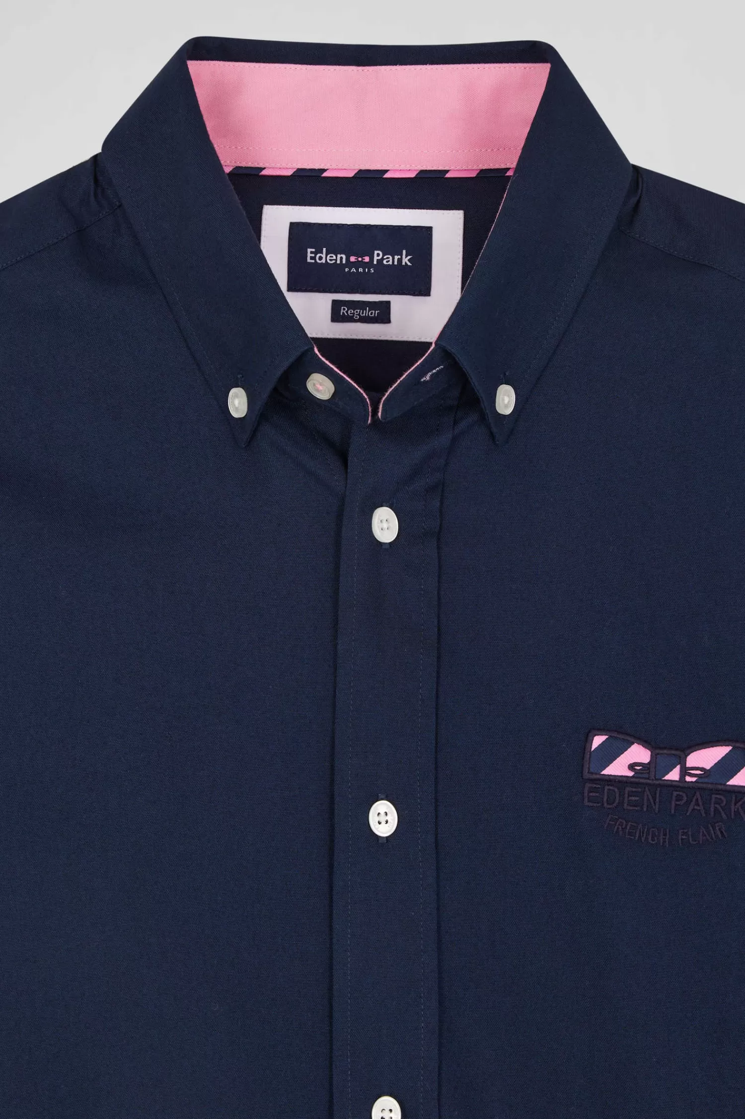 Eden Park Regular navy blue cotton poplin short-sleeved shirt with microprint< Short-sleeved Shirts