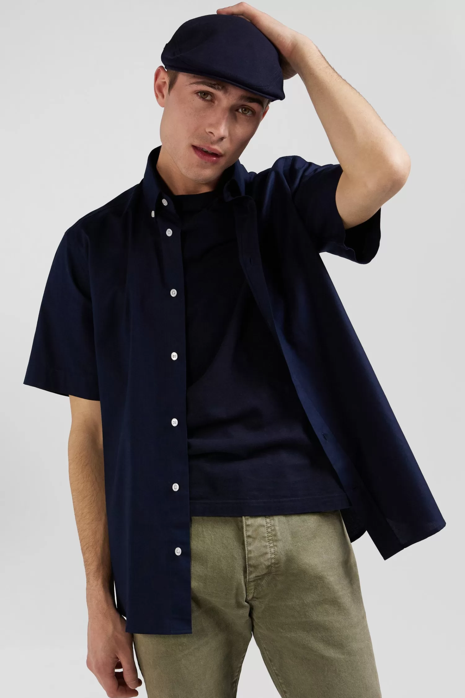 Eden Park Regular navy blue cotton short-sleeved shirt with back embroidery< Short-sleeved Shirts