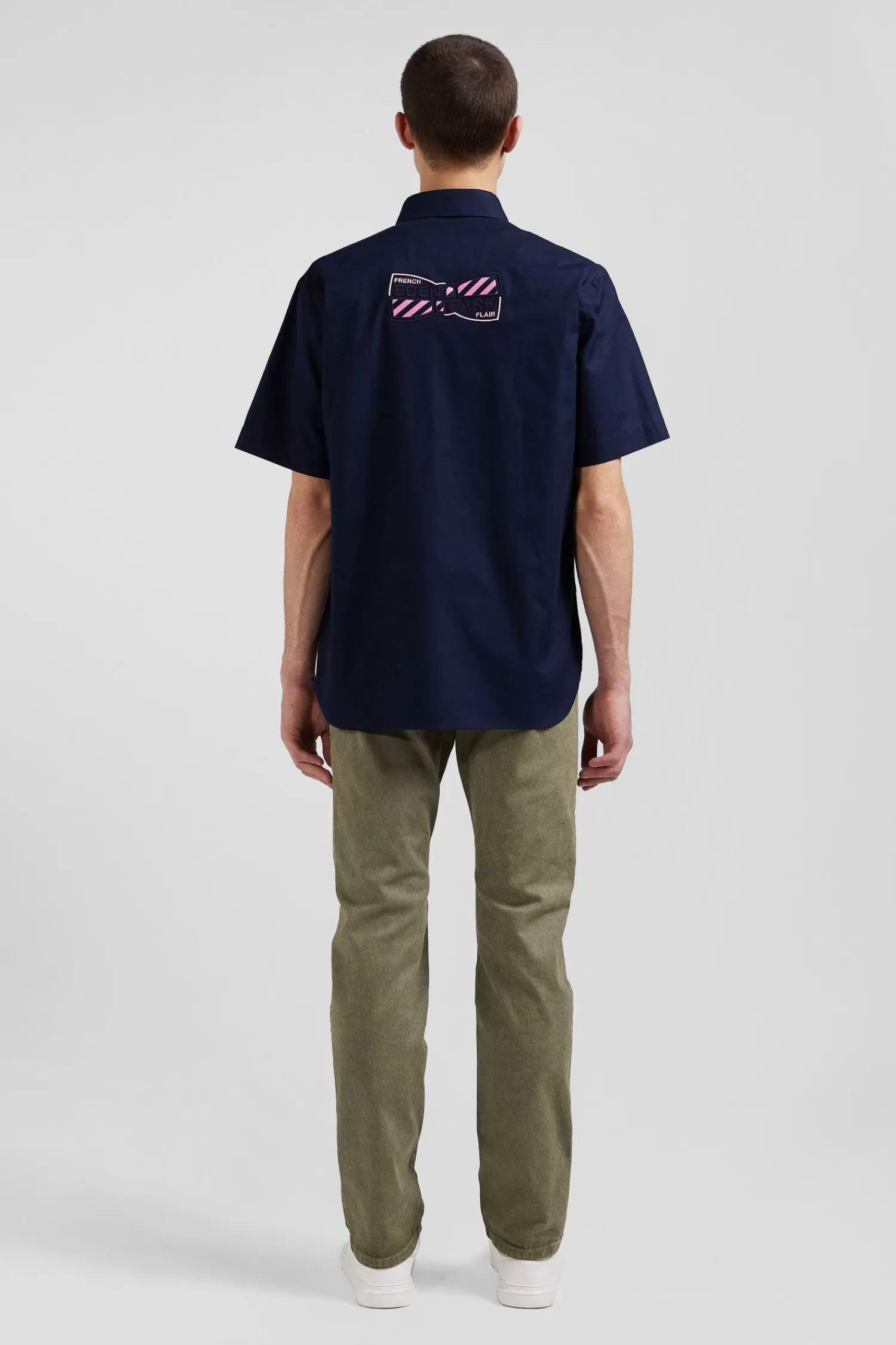Eden Park Regular navy blue cotton short-sleeved shirt with back embroidery< Short-sleeved Shirts