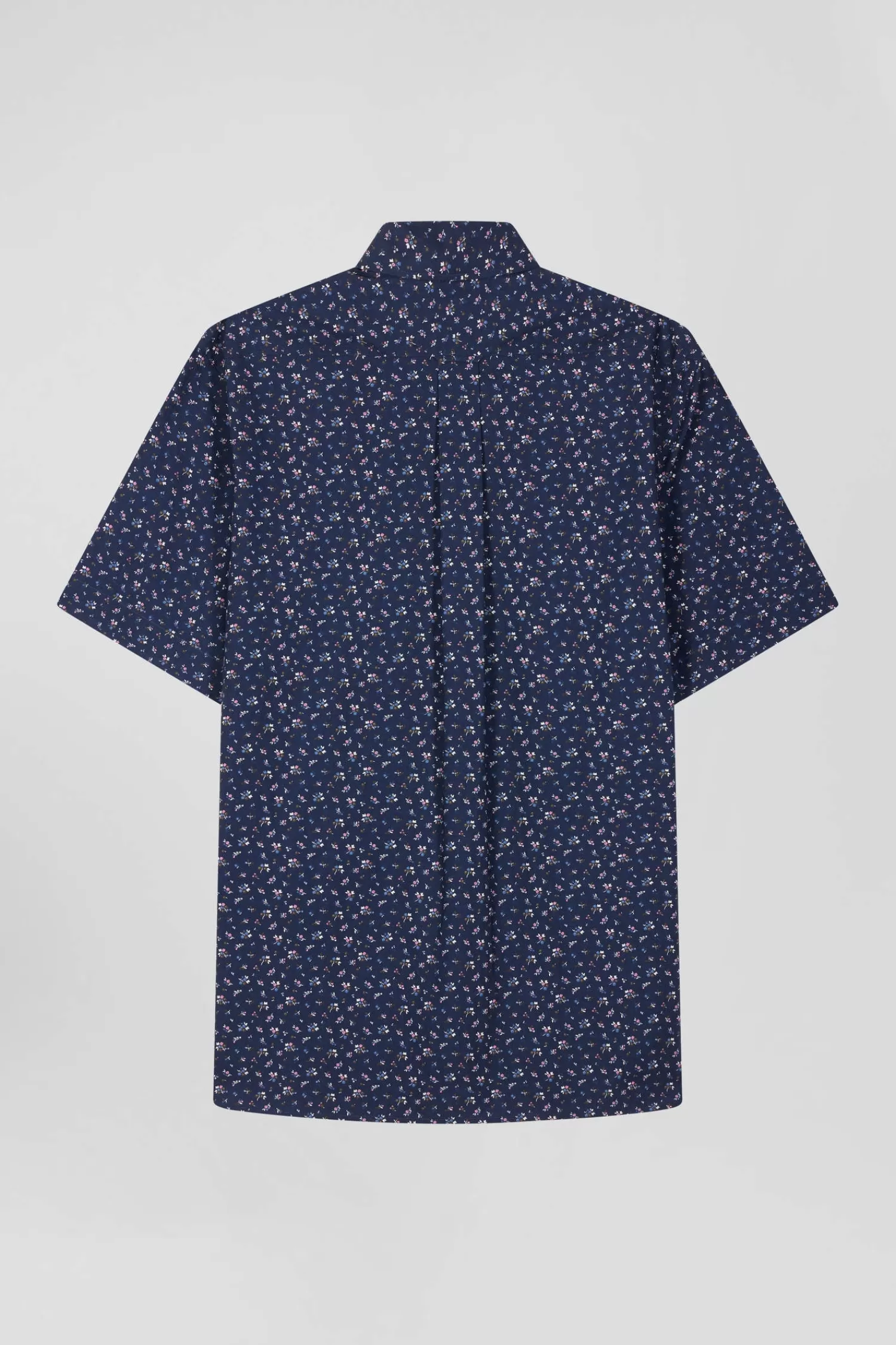 Eden Park Regular navy blue cotton short-sleeved shirt with micro floral print< Short-sleeved Shirts