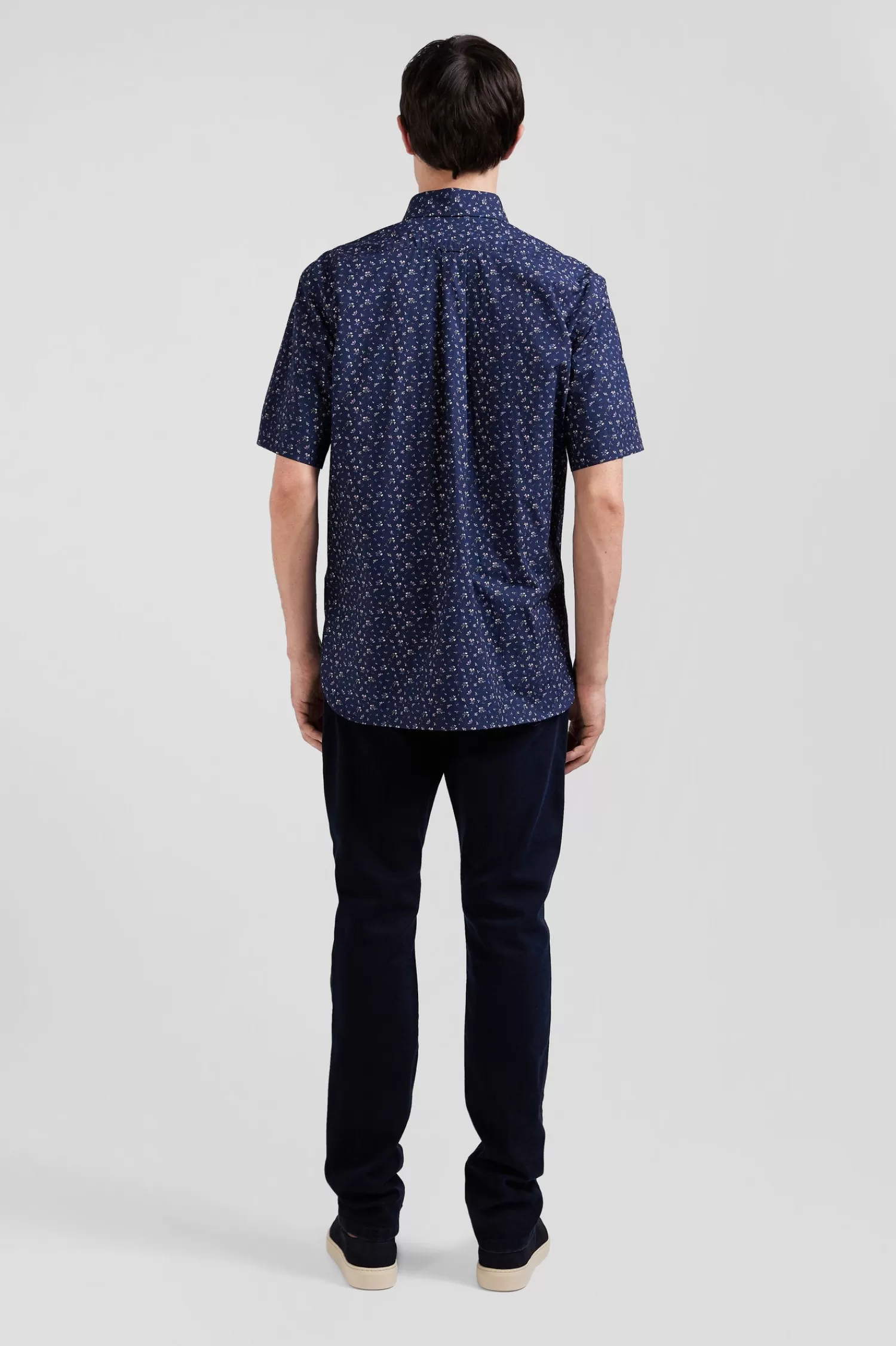 Eden Park Regular navy blue cotton short-sleeved shirt with micro floral print< Short-sleeved Shirts