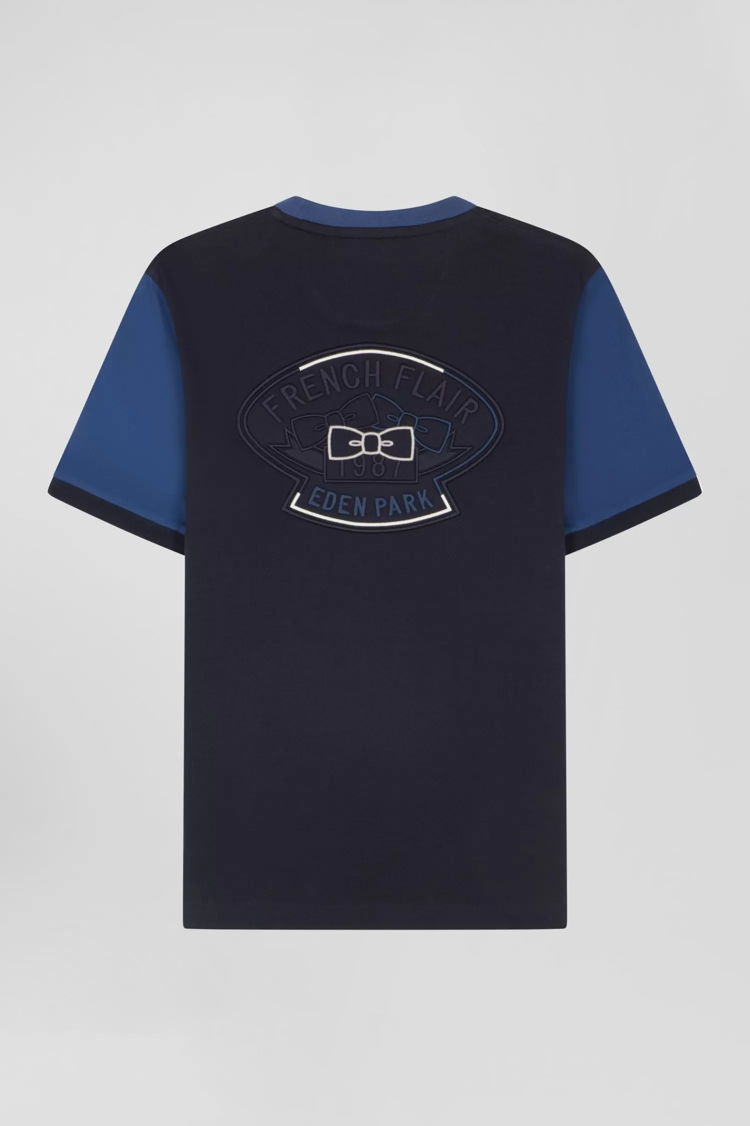 Eden Park Regular navy blue cotton T-shirt with short contrasting sleeves< T-shirts