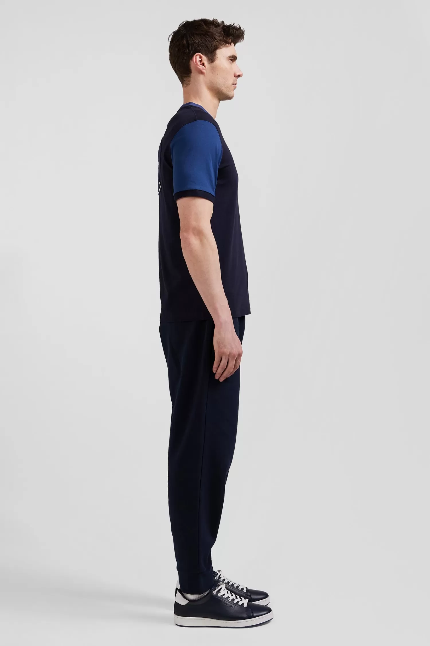 Eden Park Regular navy blue cotton T-shirt with short contrasting sleeves< T-shirts