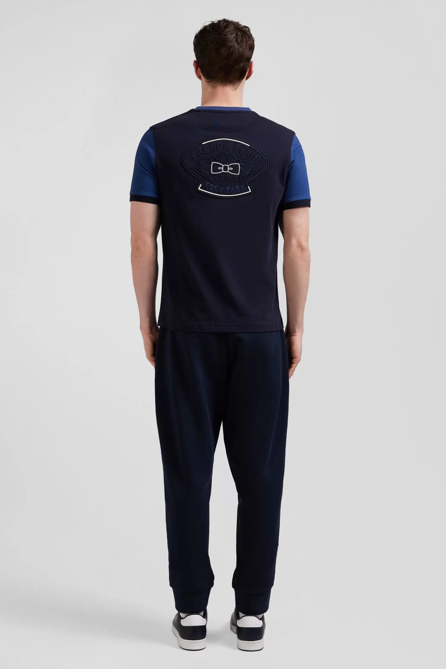 Eden Park Regular navy blue cotton T-shirt with short contrasting sleeves< T-shirts