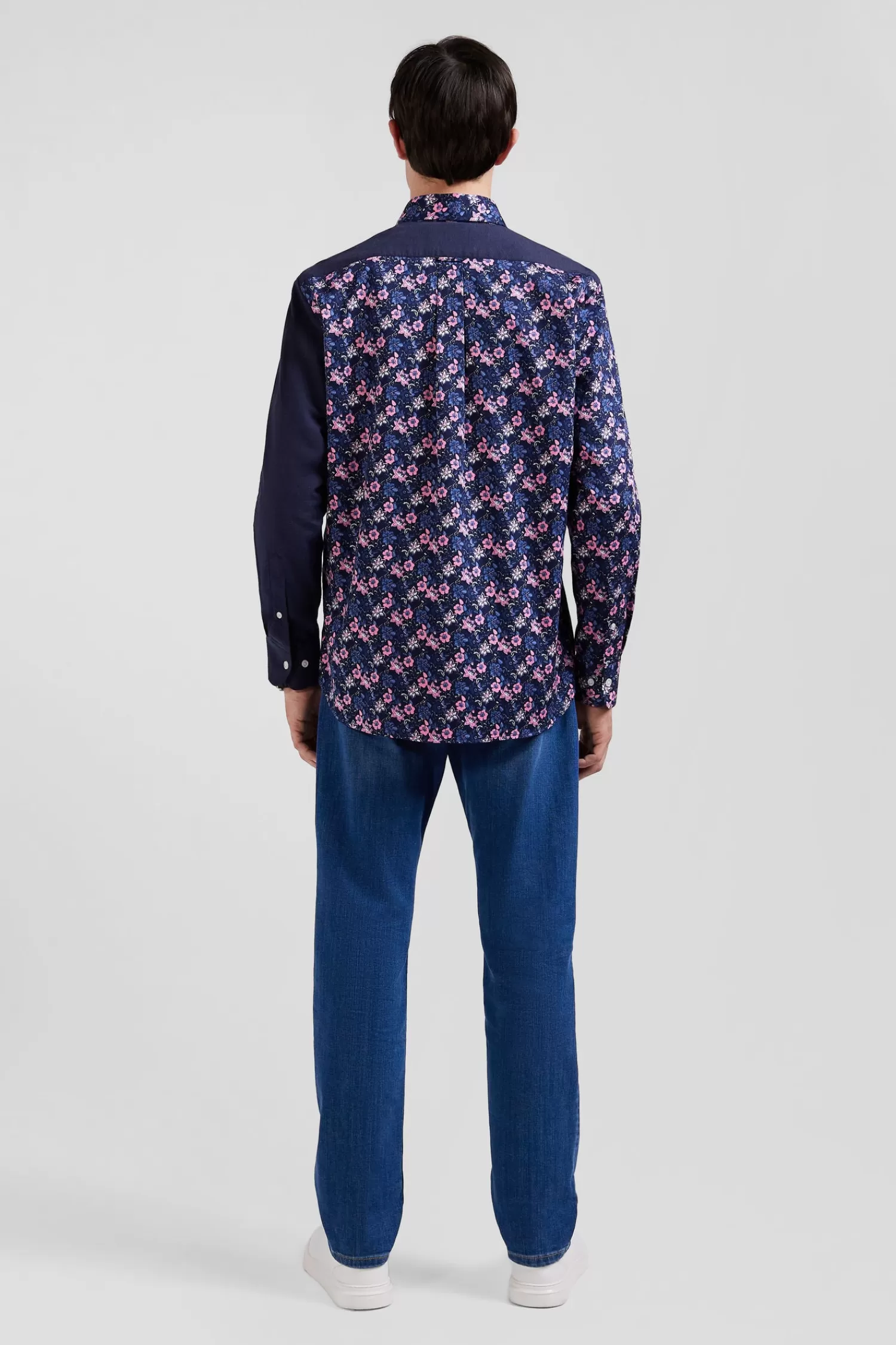Eden Park Regular navy blue cotton twill shirt with micro floral print< Shirts