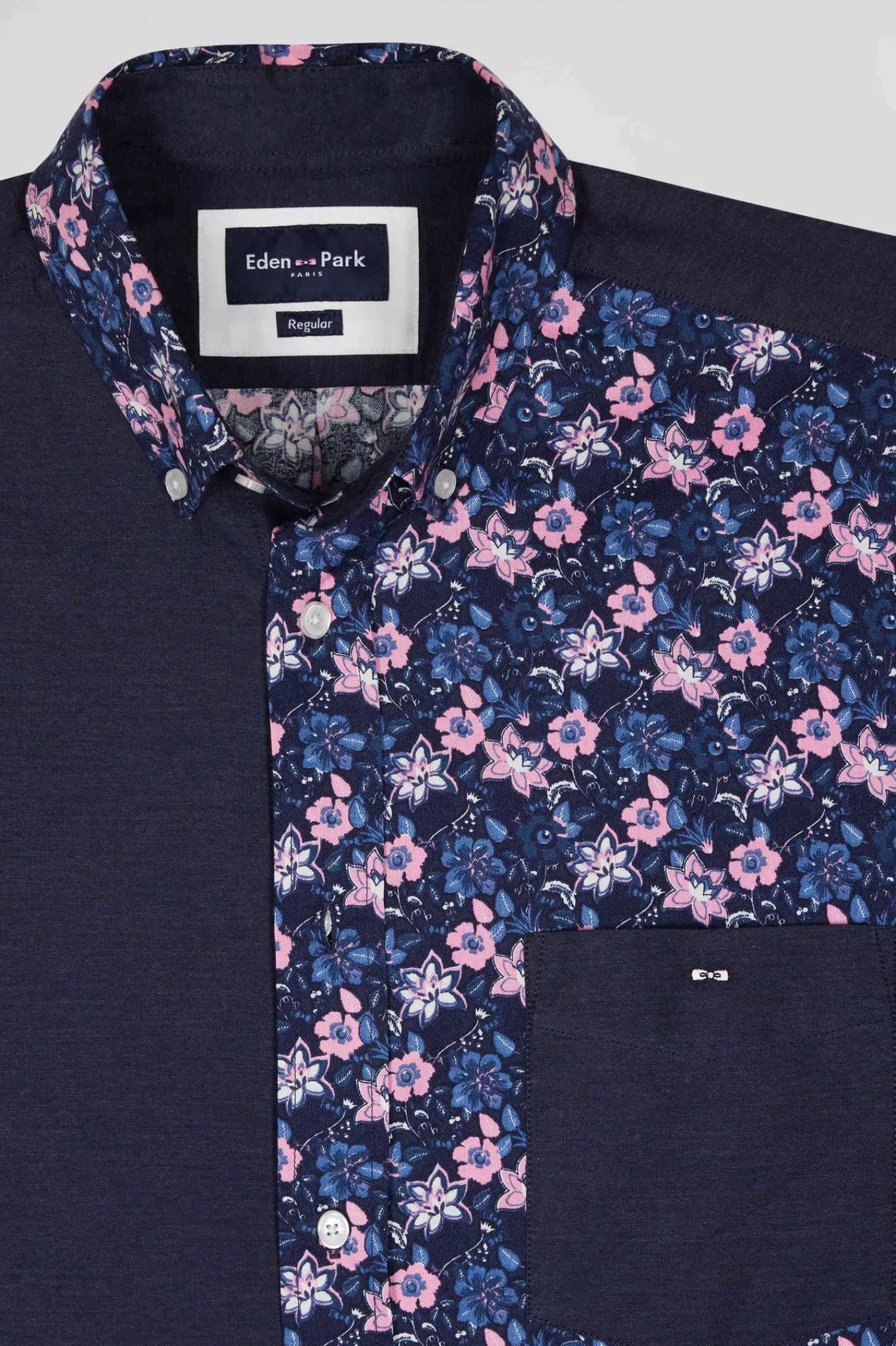 Eden Park Regular navy blue cotton twill shirt with micro floral print< Shirts